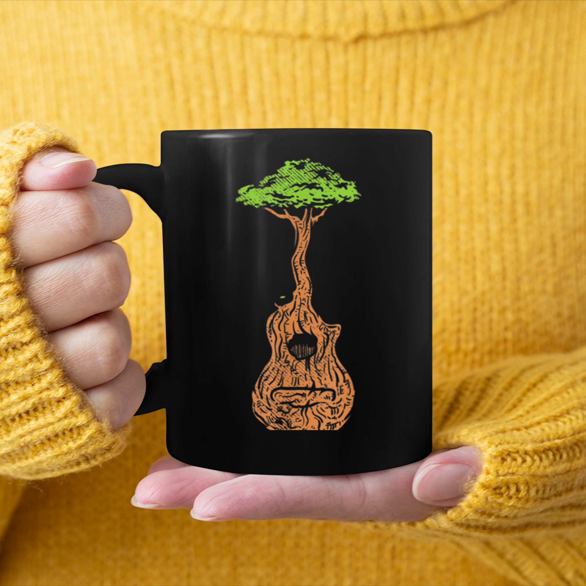 Acoustic Guitar Tree of Life T-Shirt Nature Guitarist (1) mug black