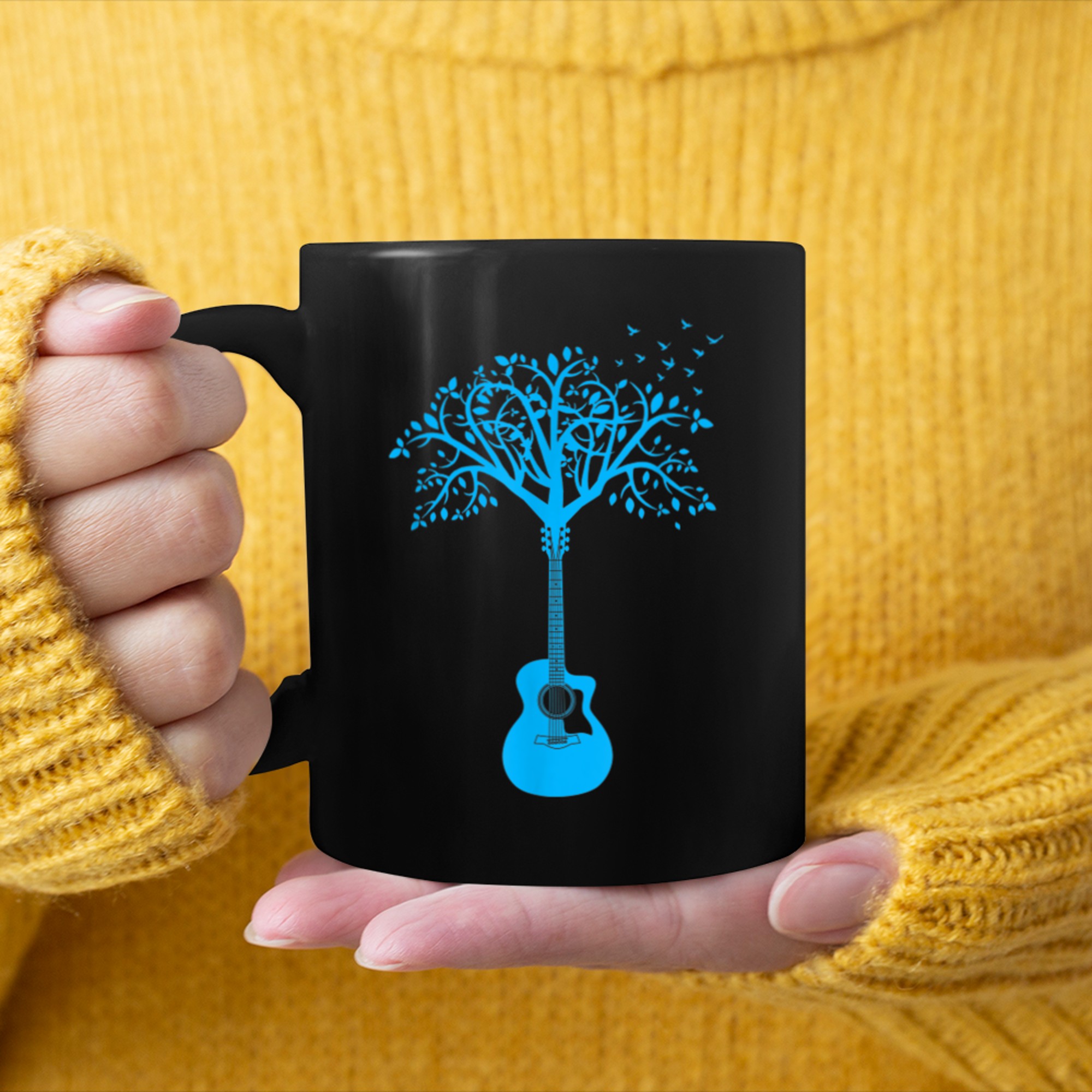 Acoustic Guitar Tree of Life T-Shirt Nature Guitarist (6) mug black