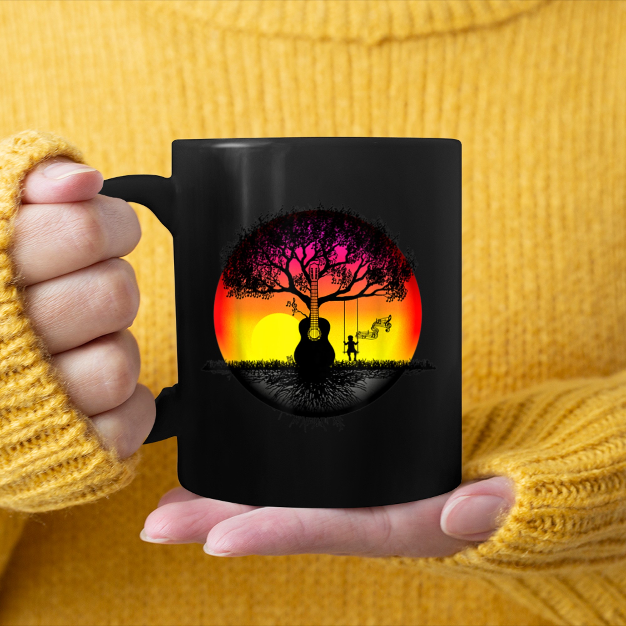 Acoustic Guitar Tree of Life T-Shirt Nature Guitarist mug black