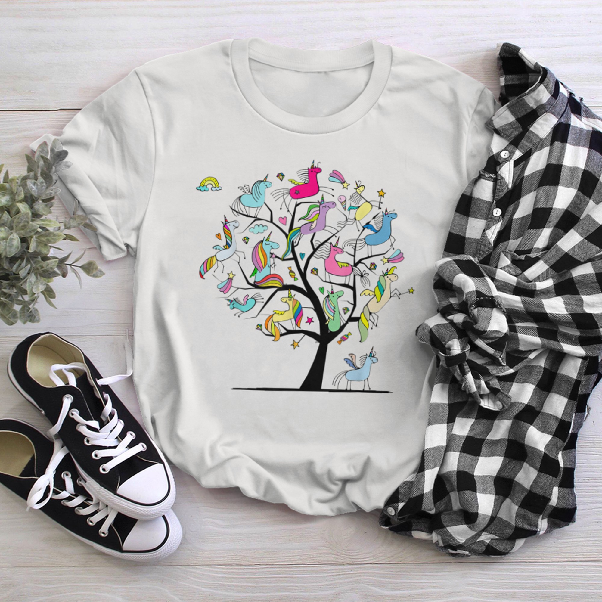 Astrology tree of life unicorns t-shirt white