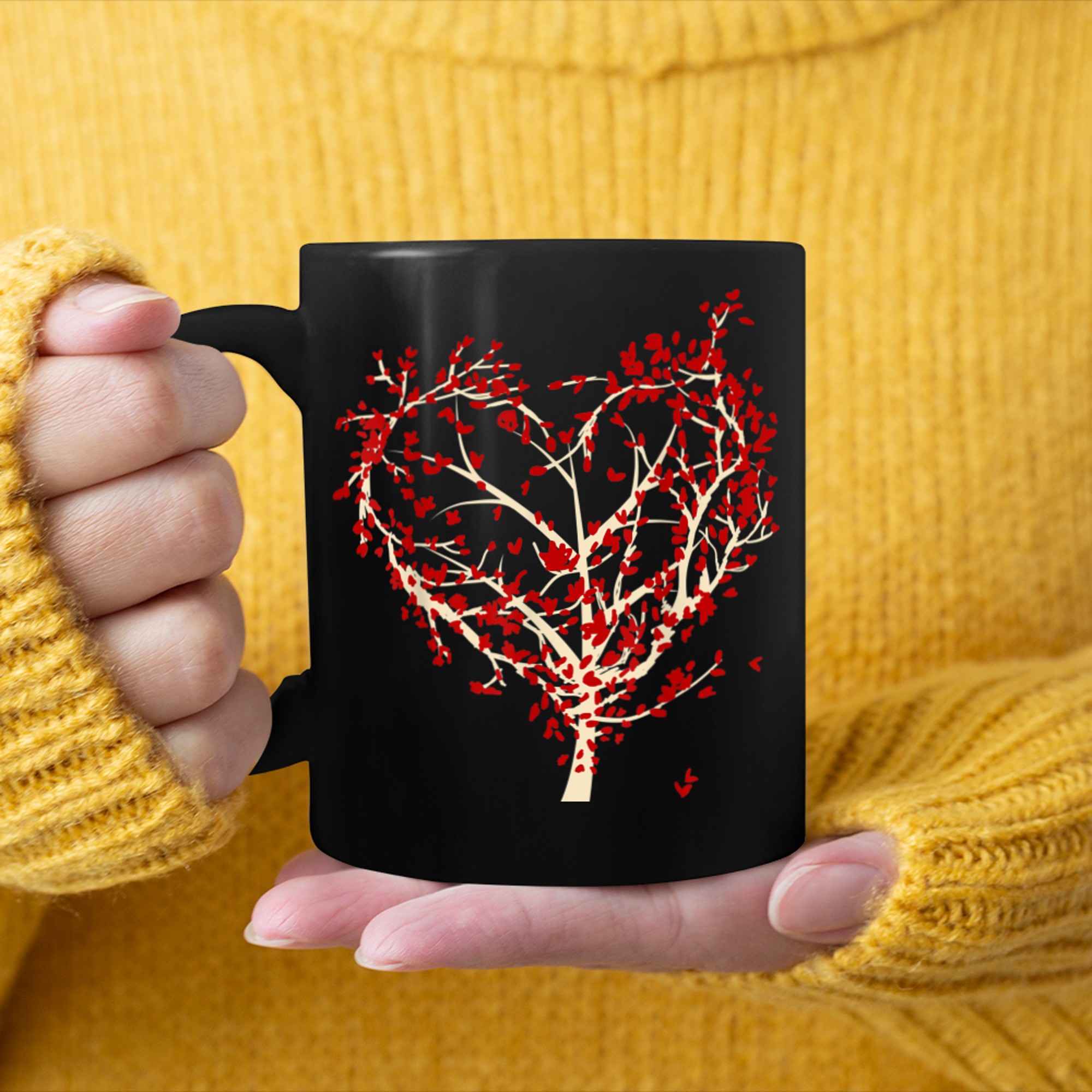 Astrology tree of life Valentine Heart shaped tree mug black