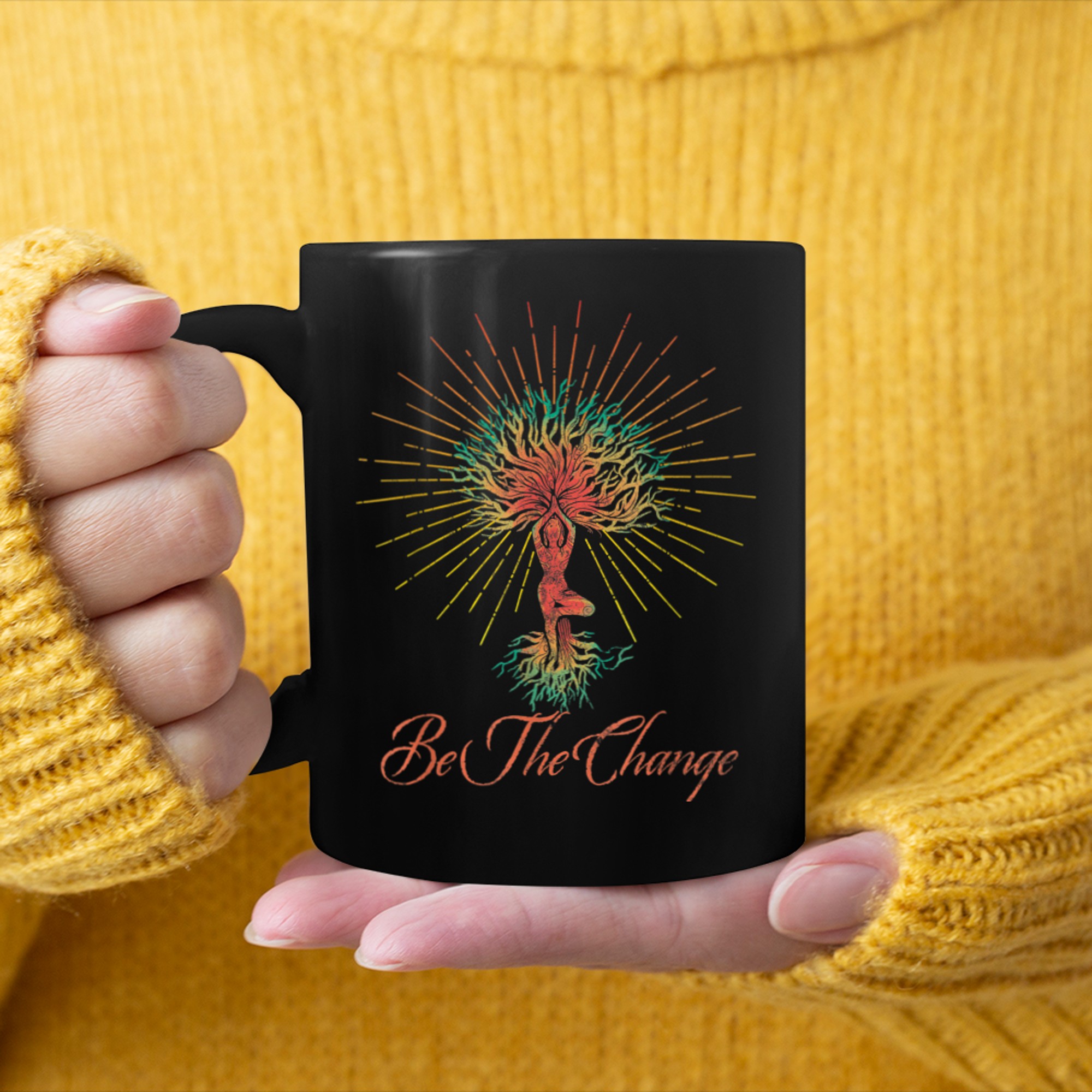 Be The Change, Life Of Tree, Meditation, Gaia, Yoga mug black