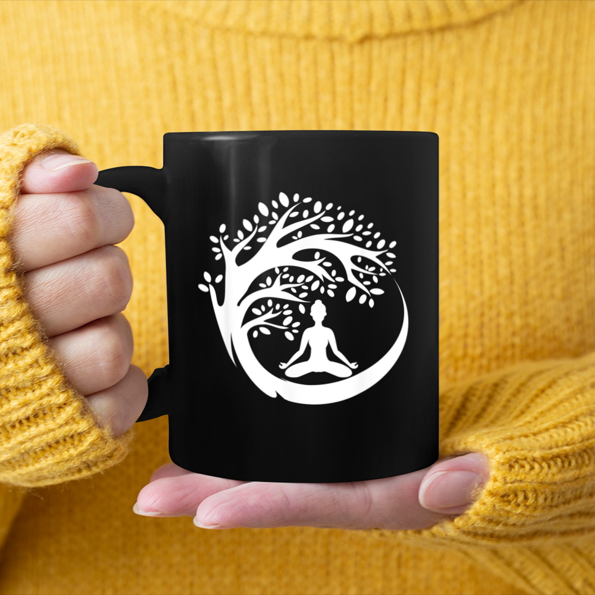 Buddha Yoga Tree of Life Meditation Symbol Fractal Art (1) mug black