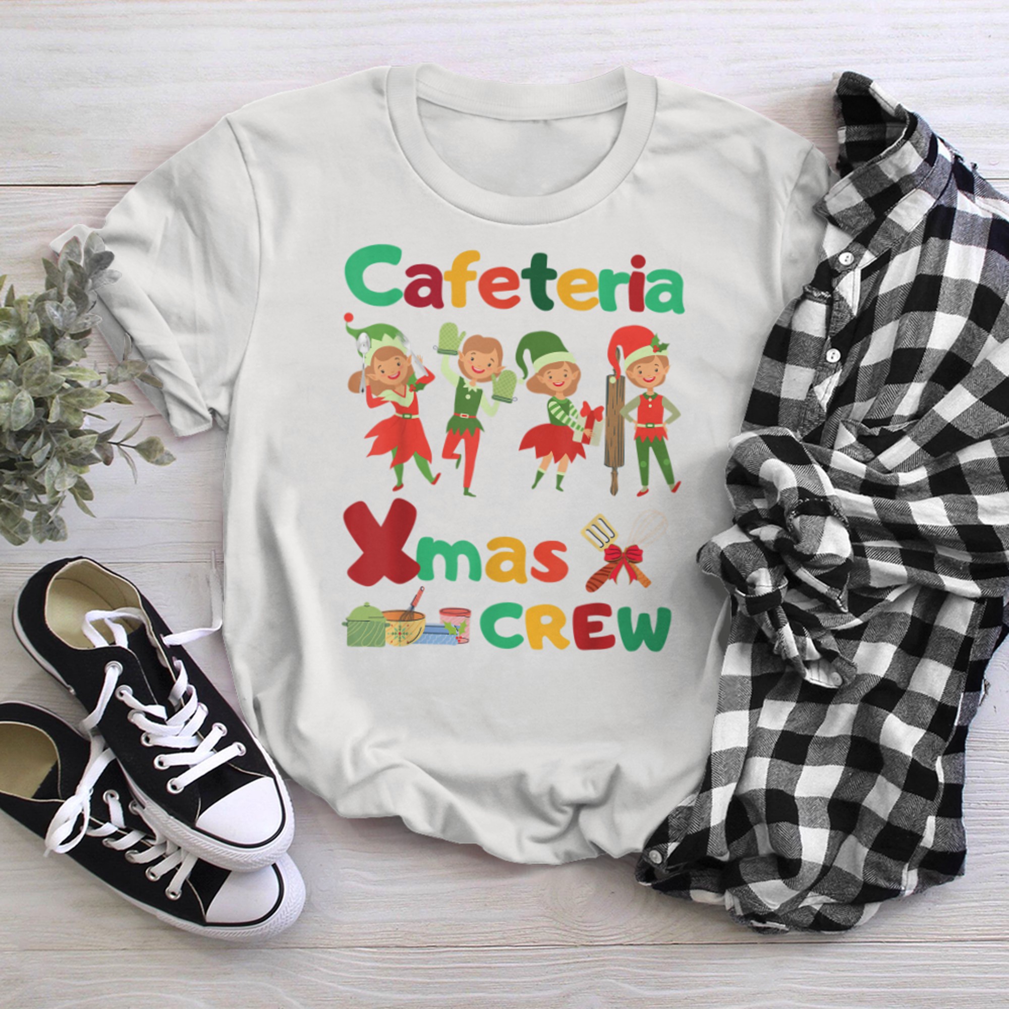 Cafeteria Christmas Crew Elf Lunch Lady Squad Team Party t-shirt White