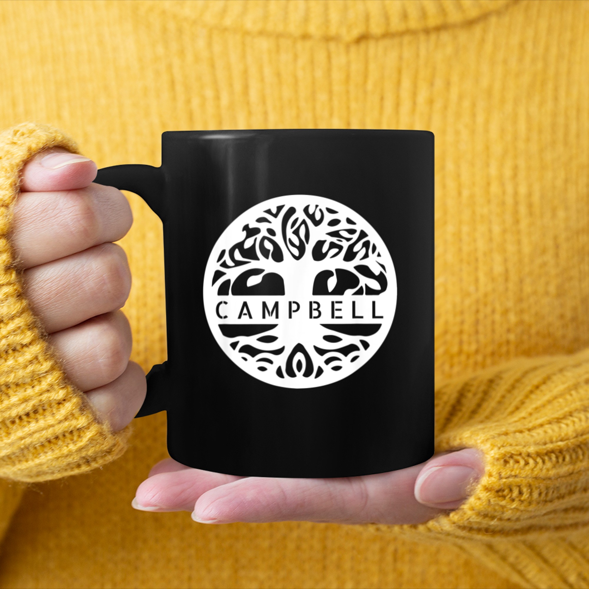 Campbell Personalized Irish Name Celtic Tree Of Life mug black