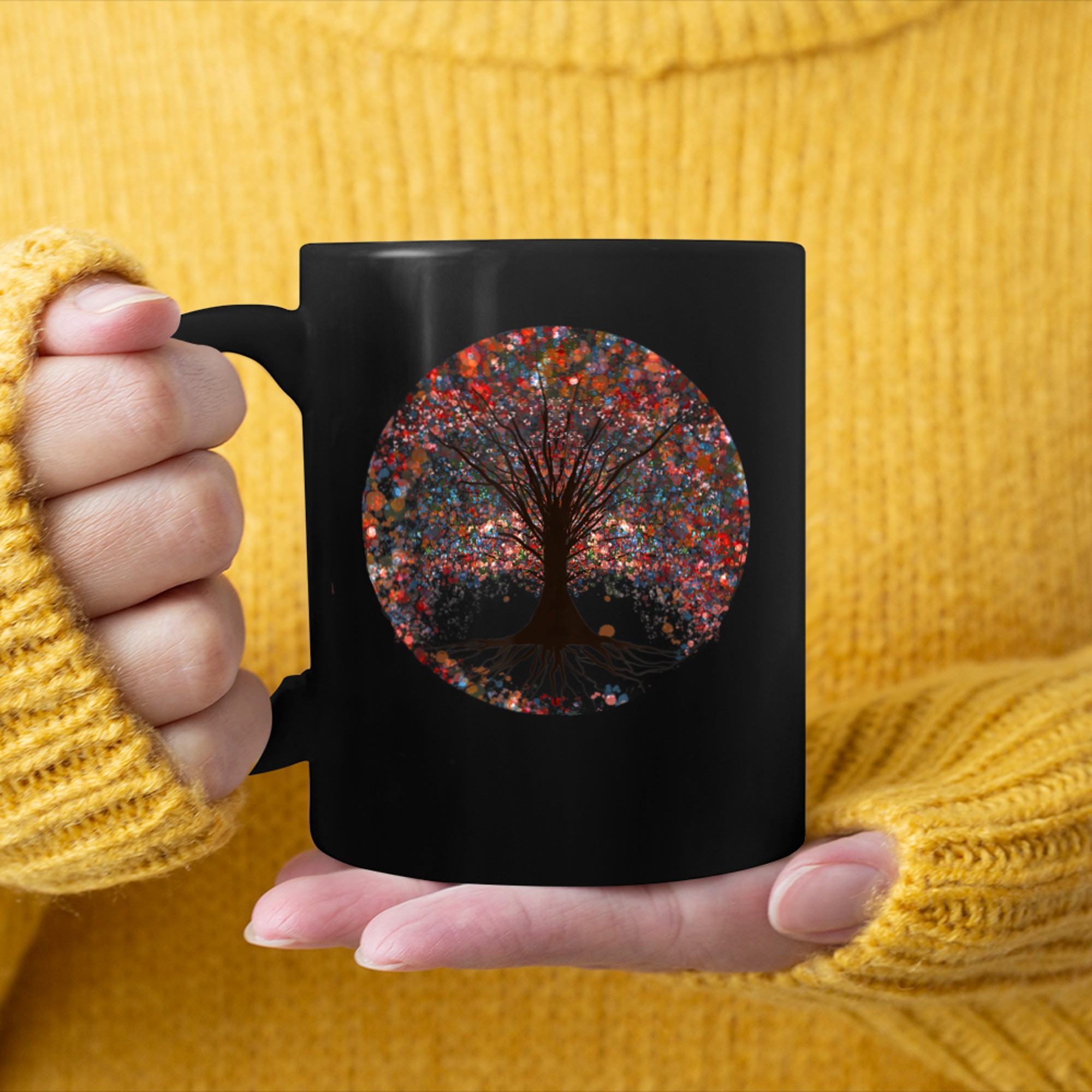 Celtic Tree of colors. Celtic symbols. Celtic life mug black