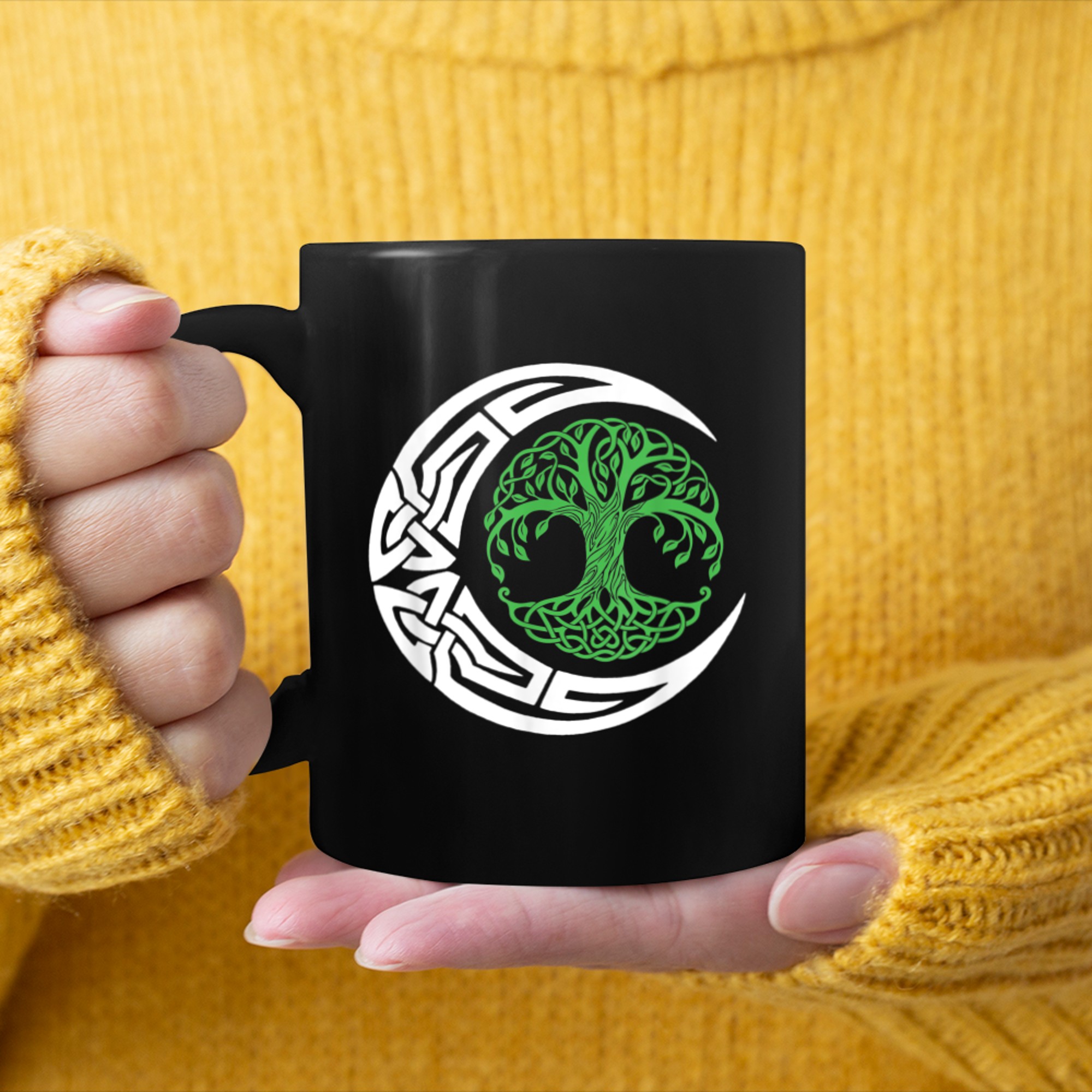 Celtic Tree Of Life Viking Moon Green Oracle Celtic Knots mug black