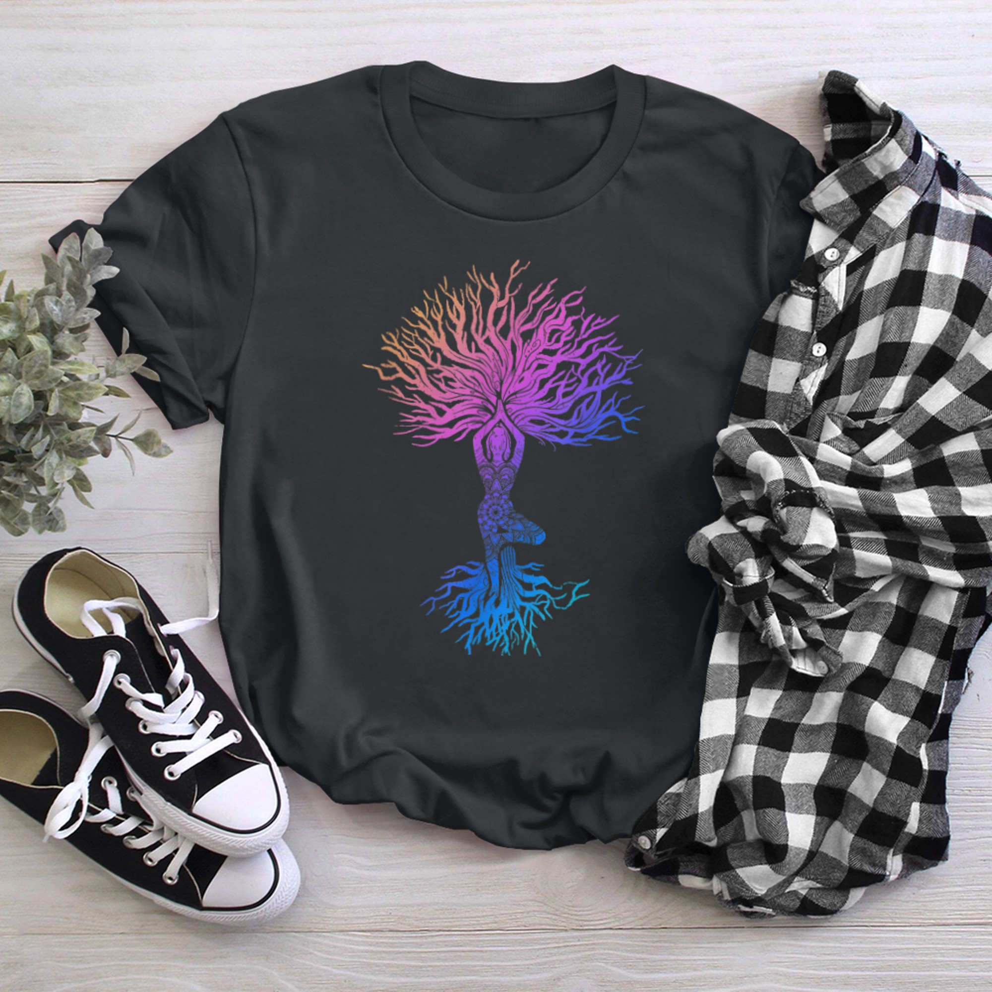 Chakra Tree Of Life Mandala Zen Yoga Om Symbol Buddhism (11) t-shirt black