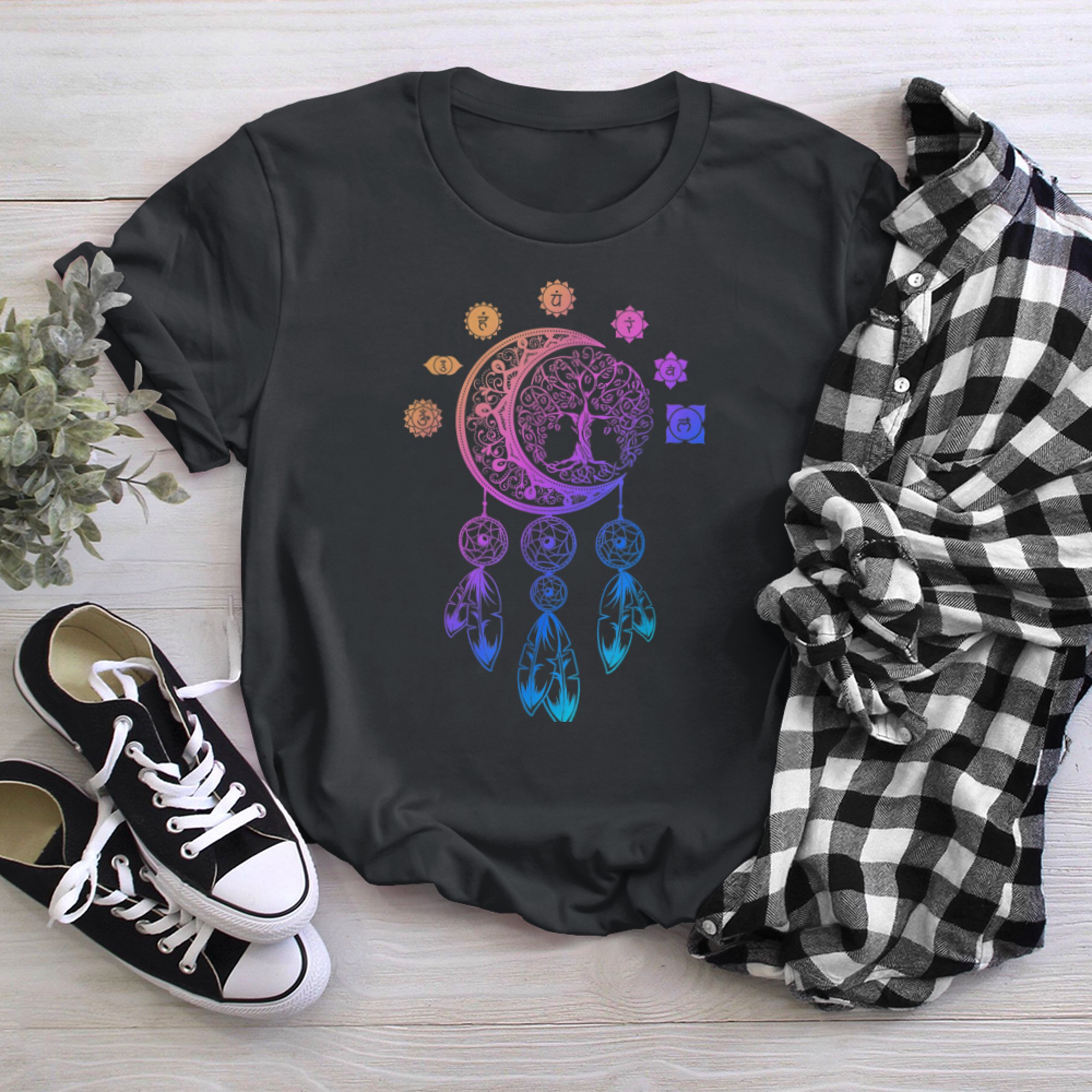 Chakra Tree Of Life Mandala Zen Yoga Om Symbol Buddhism (20) t-shirt black