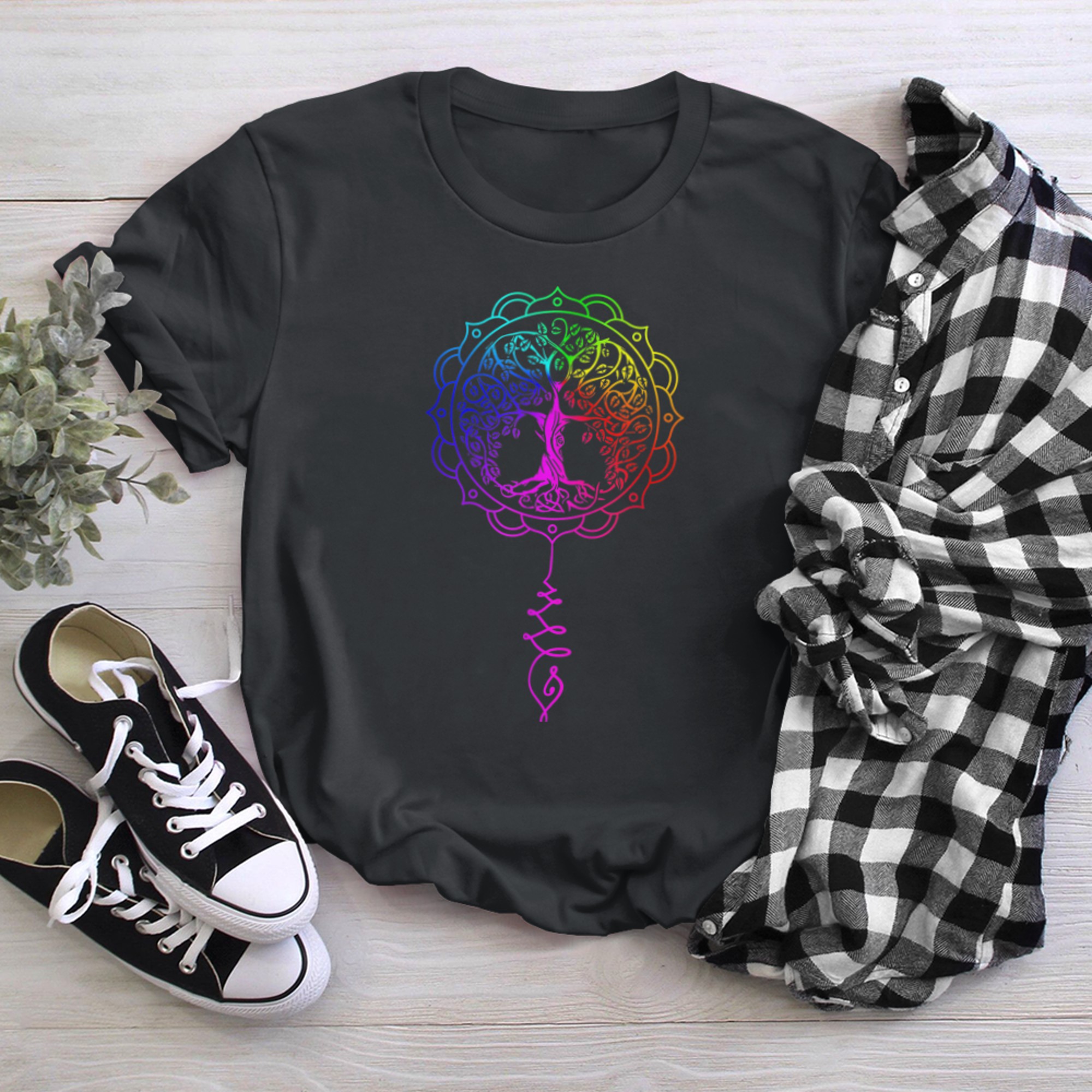 Chakra Tree Of Life Mandala Zen Yoga Om Symbol Buddhism (29) t-shirt black