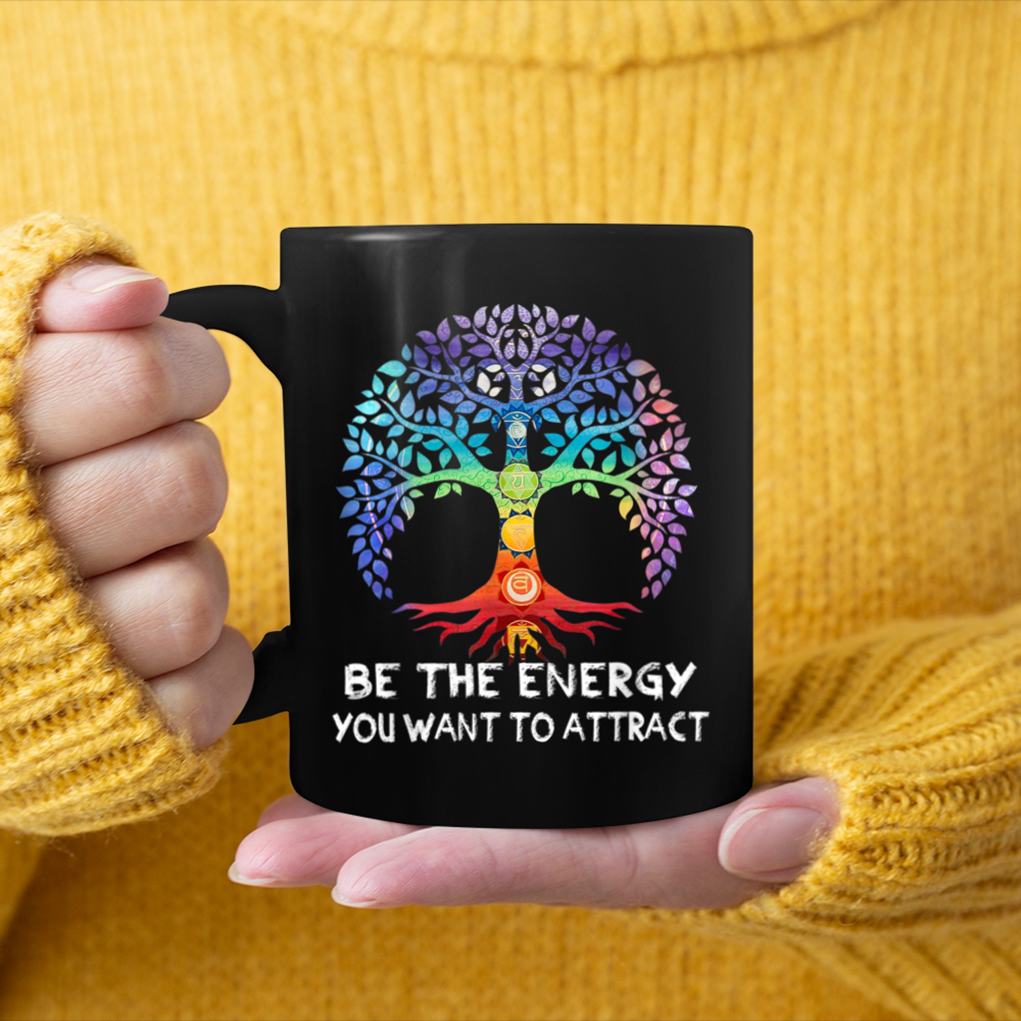 Chakra Tree of Life Shirt Be the energy you want to attract mug black