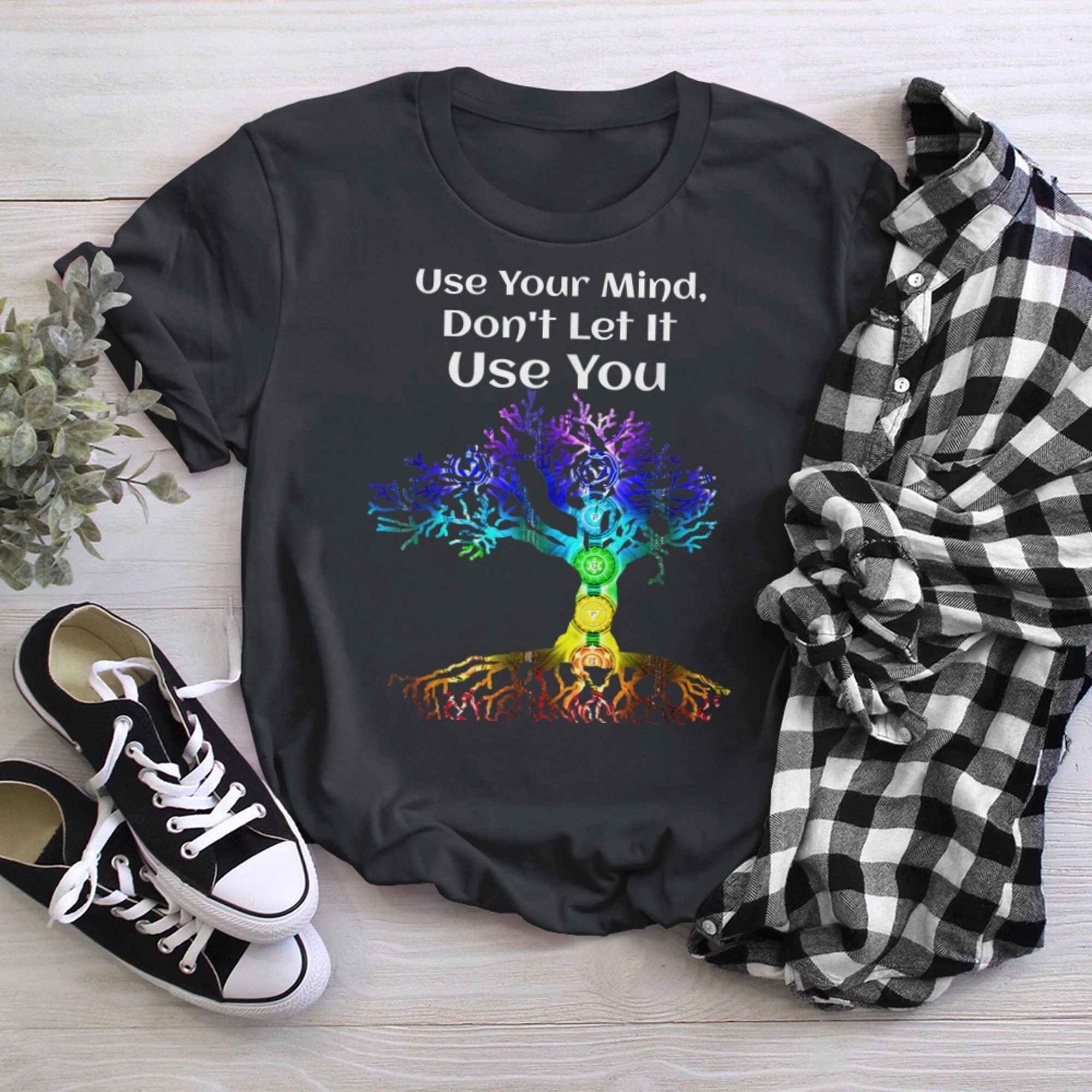 Chakra Tree of Life Use Your Mind Don't Let It Use You (1) t-shirt black