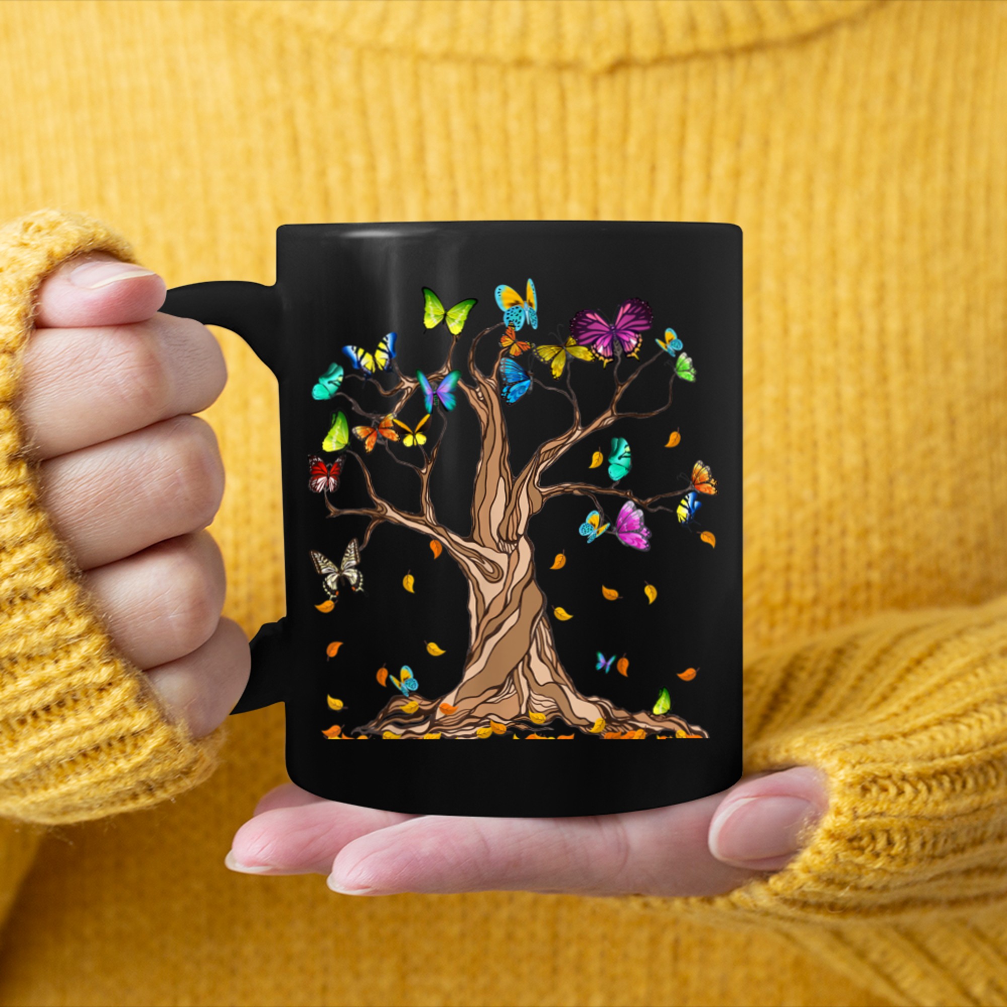 Colorful Butterfly Tree Of Life mug black