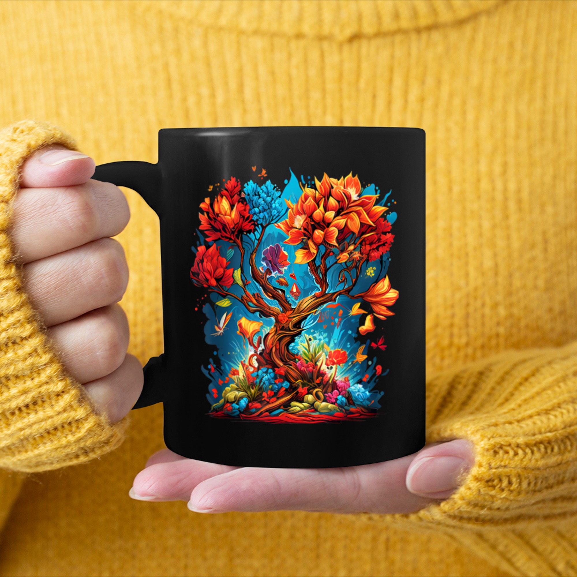 Colorful japanese tree of life - Japan tree Style (1) mug black