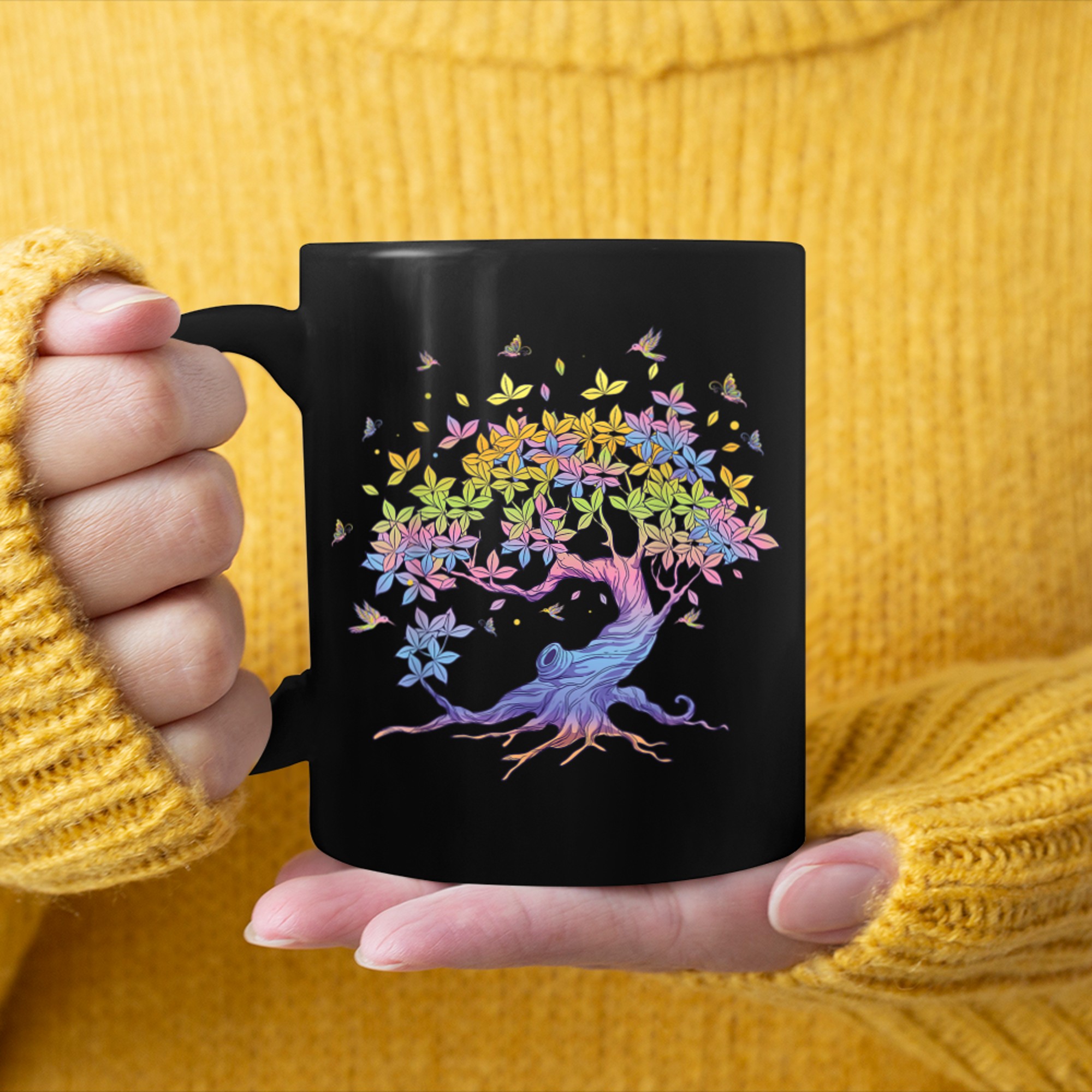 Colorful Life Is Really Good Tree Of Life Tree Art Butterfly mug black