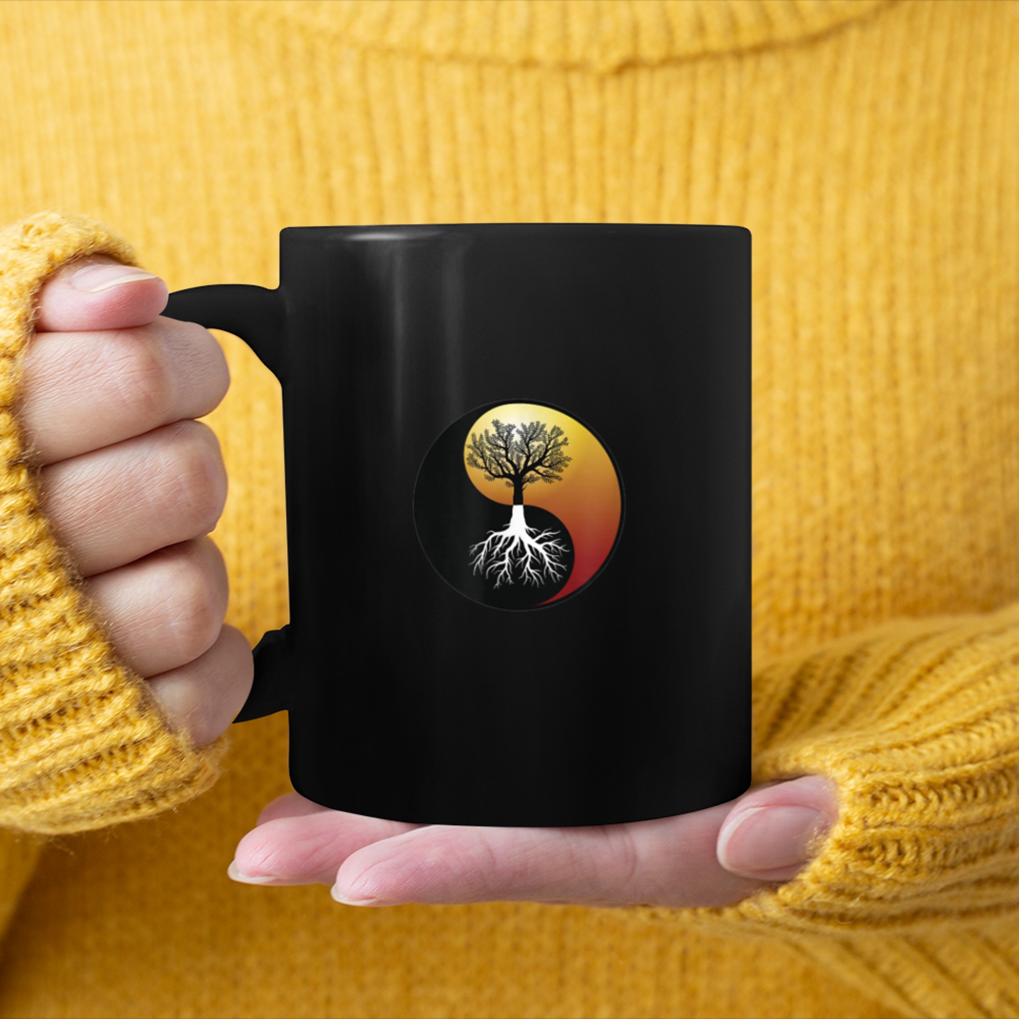 Cool Retro Yin Yang Symbol - Beautiful Chinese Harmony mug black