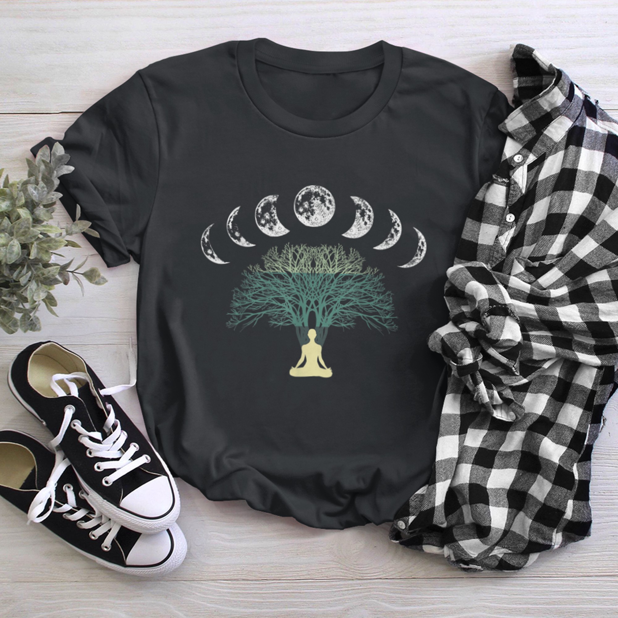 Moon Phase Tree Of Life Meditation Yoga Spiritual t-shirt black