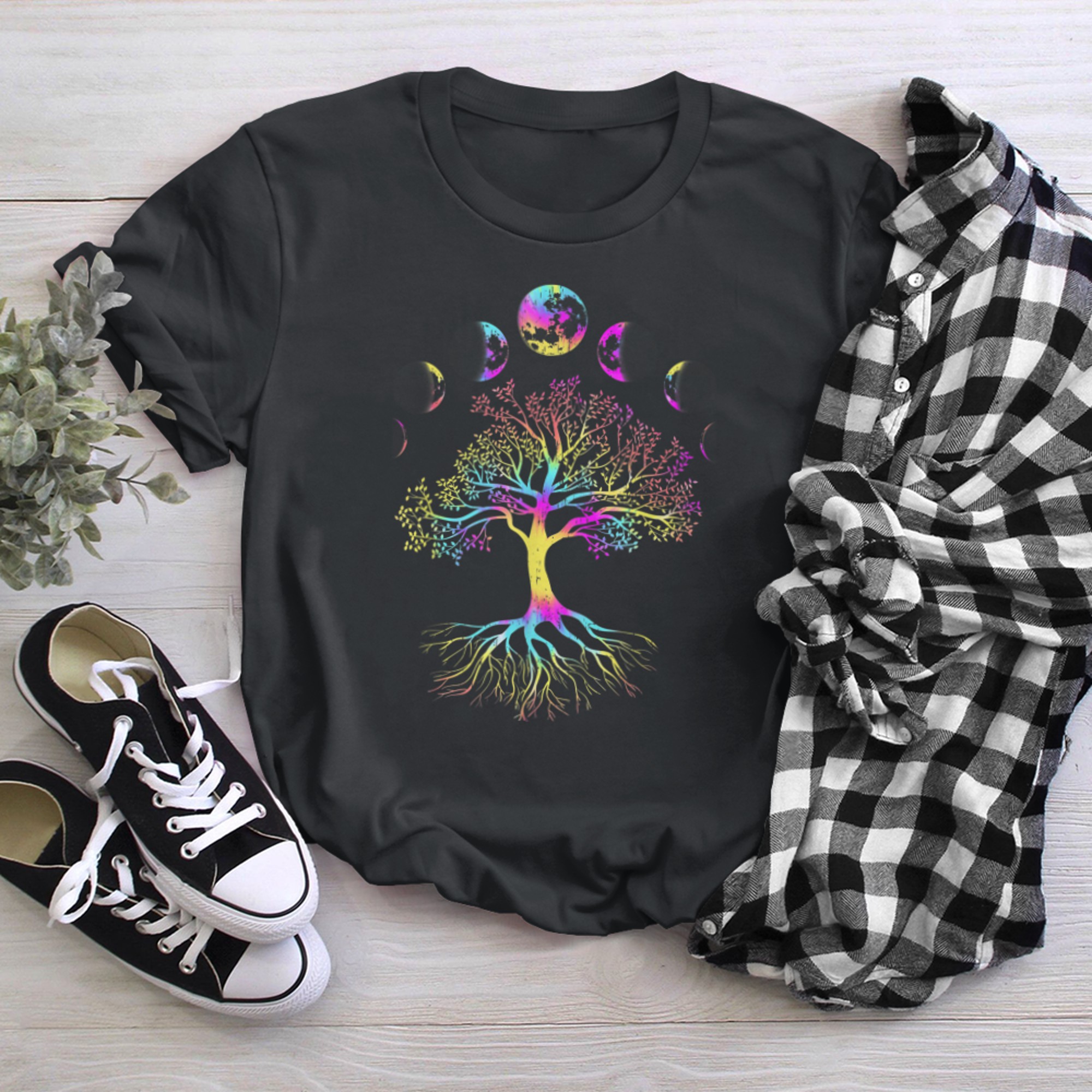 Moon Phases Tree of Life (3) t-shirt black