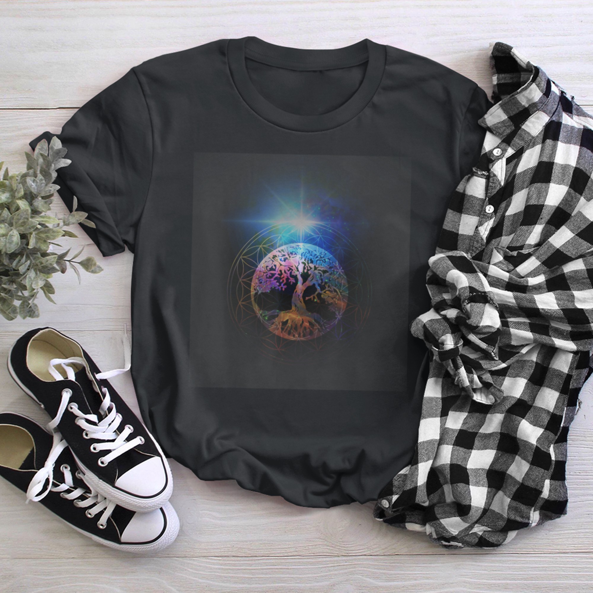 Multi-color Tree of Life Mandala t-shirt black