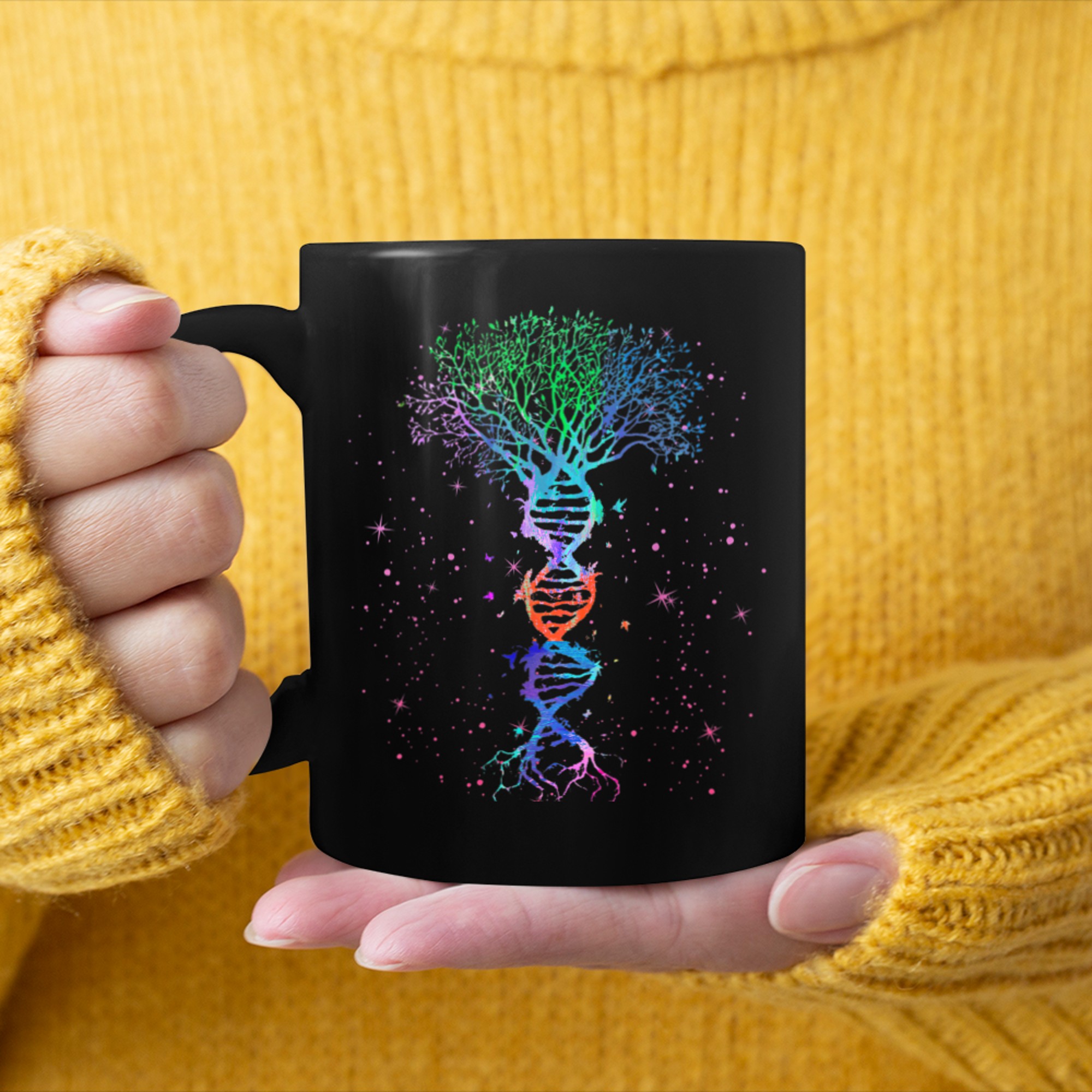 DNA Tree Genealogy Fans Of Life Mindfulness Genetics Fractal mug black