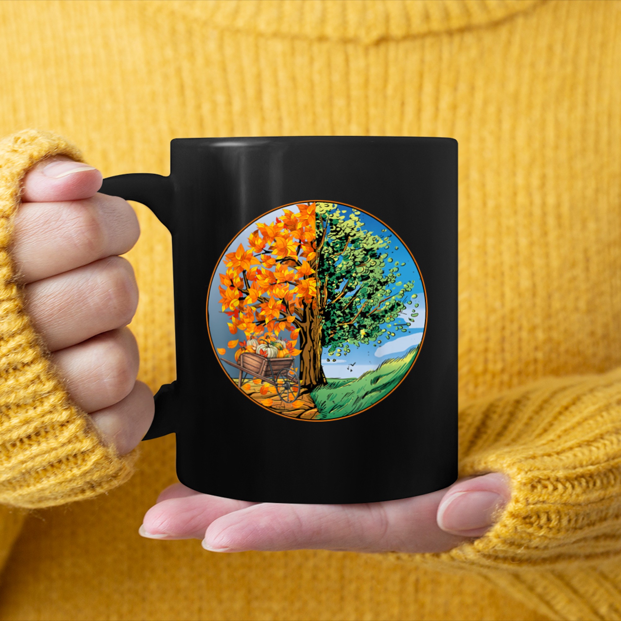 Fall Tree Of Life Pumpkins mug black