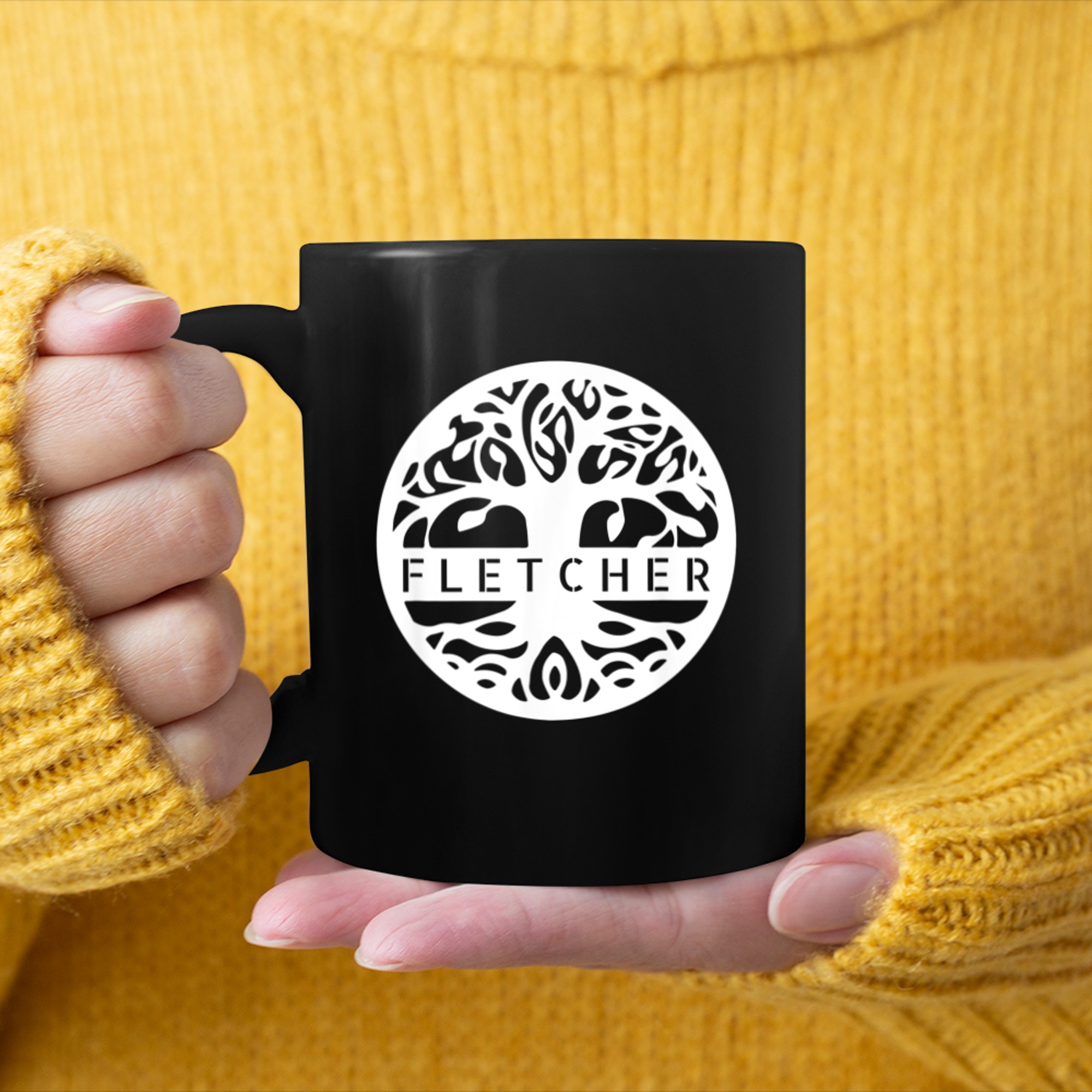 Fletcher Personalized Irish Name Celtic Tree Of Life mug black