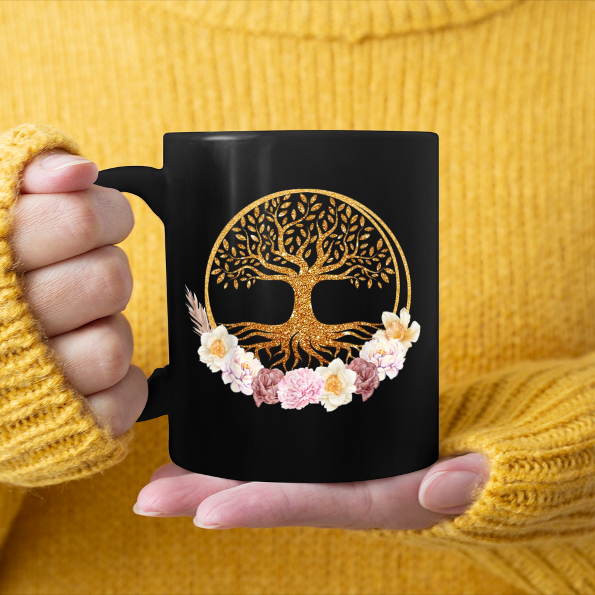 Floral Tree Of Life Boho Celtic Spiritual Awakening Celtic mug black