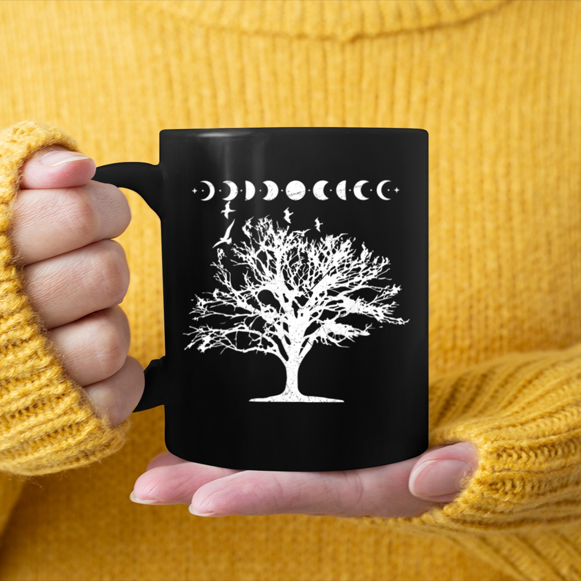 Funny Ritual Phases of the Moon Gothic Raven Tree of Life (1) mug black