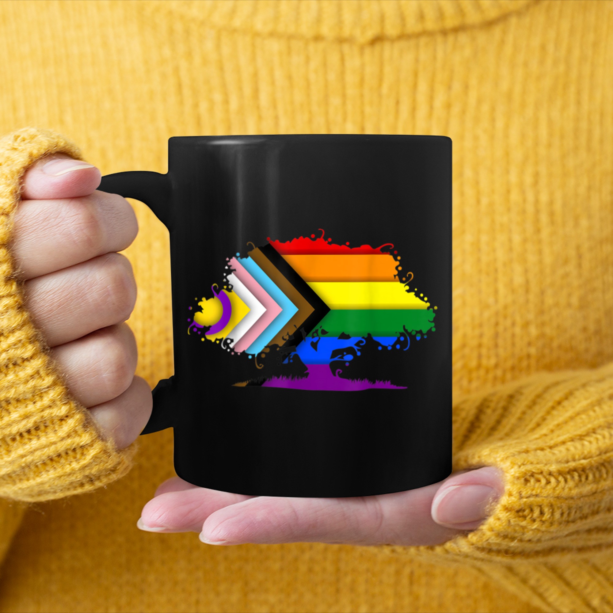 Gay Love LGBTQ+ Cute Aesthetic Tree of Life Pride mug black