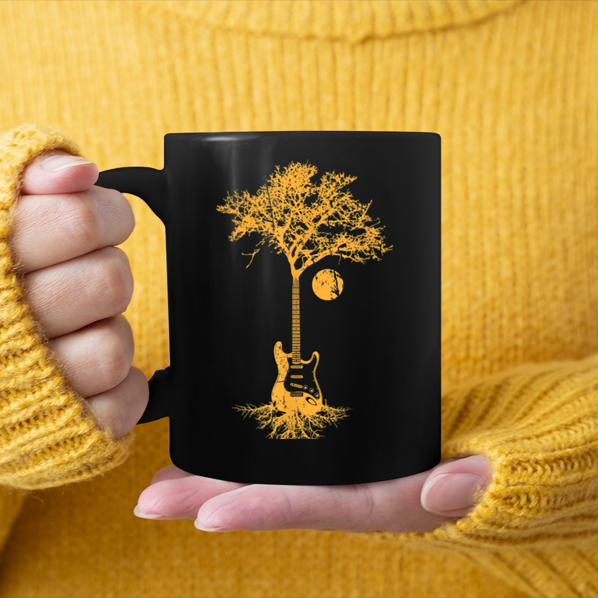 Guitar Shirt, Guitarists Tree of Life mug black