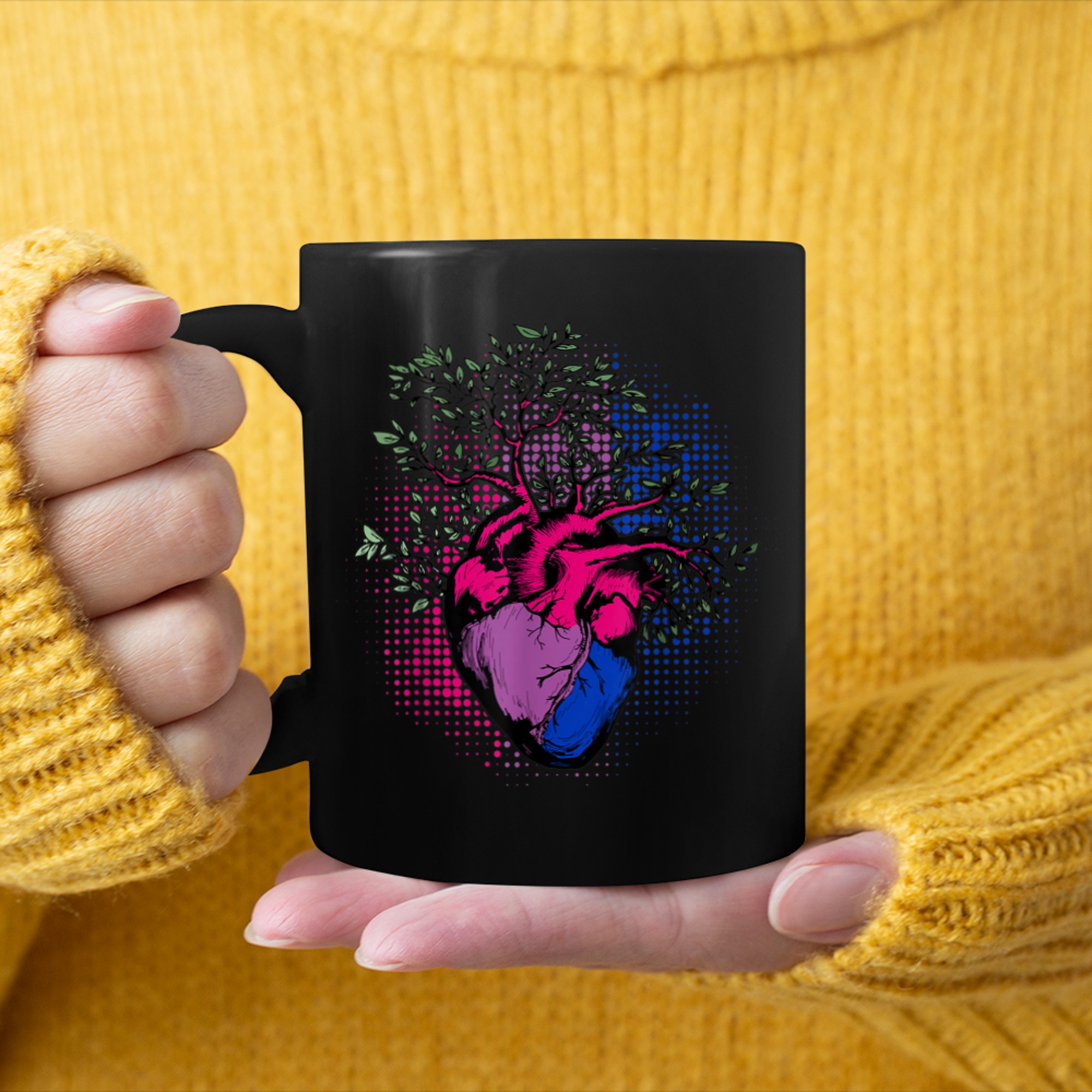 Heart Tree Of Life Bisexual Flag Bisexuality Pride Day LGBTQ mug black