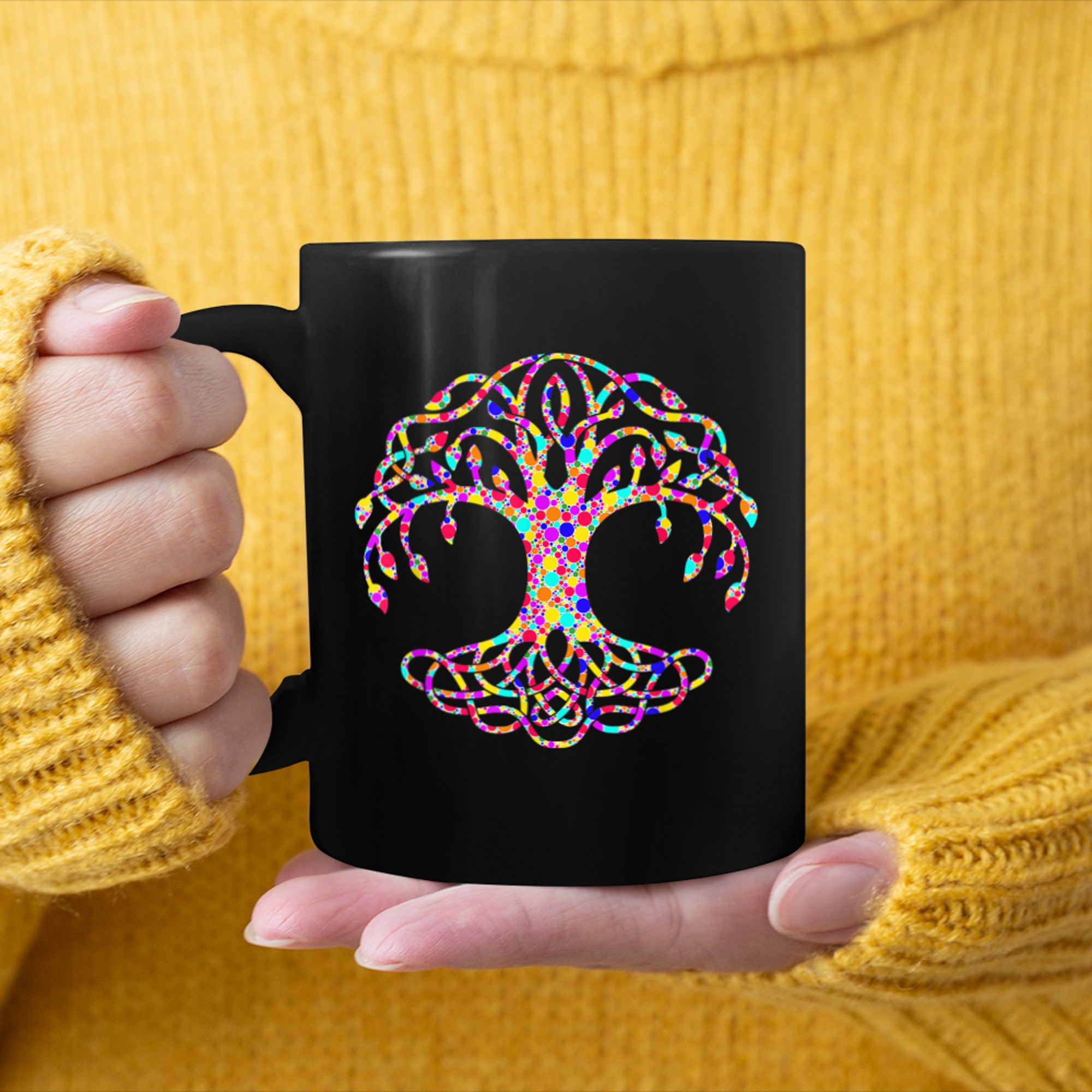 International Dot Day Colorful Dotted Tree Of Life mug black