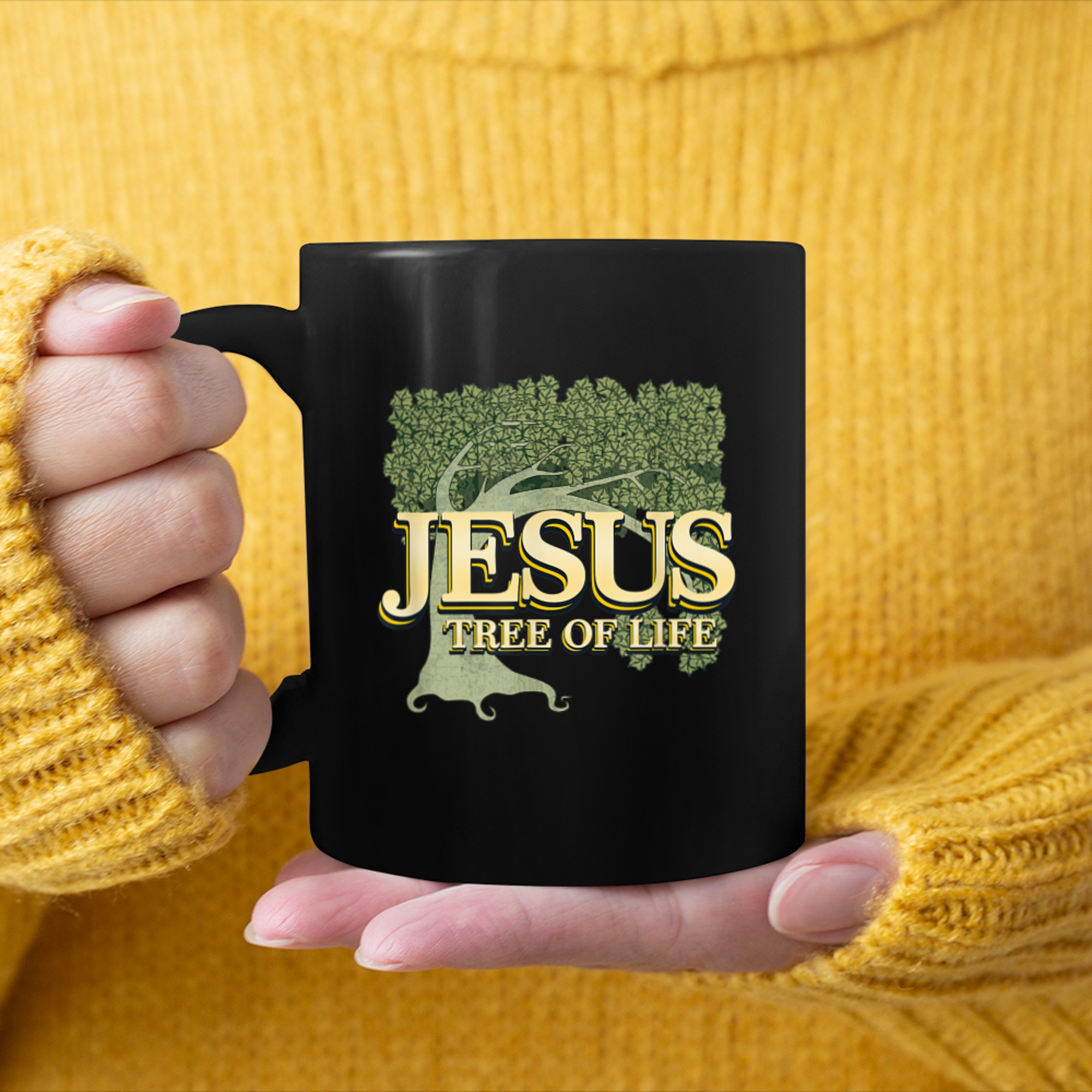 Jesus Tree Of Life, Christian Healing Prayer mug black