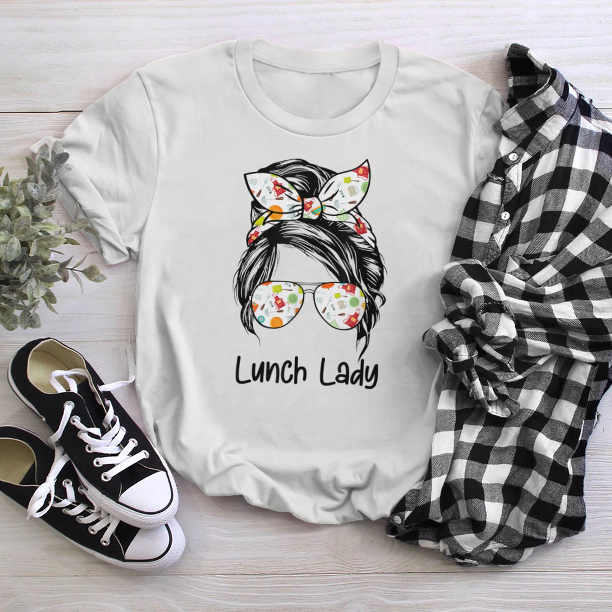 Lunch Lady Life Messy Bun Hair Funny Teacher t-shirt White