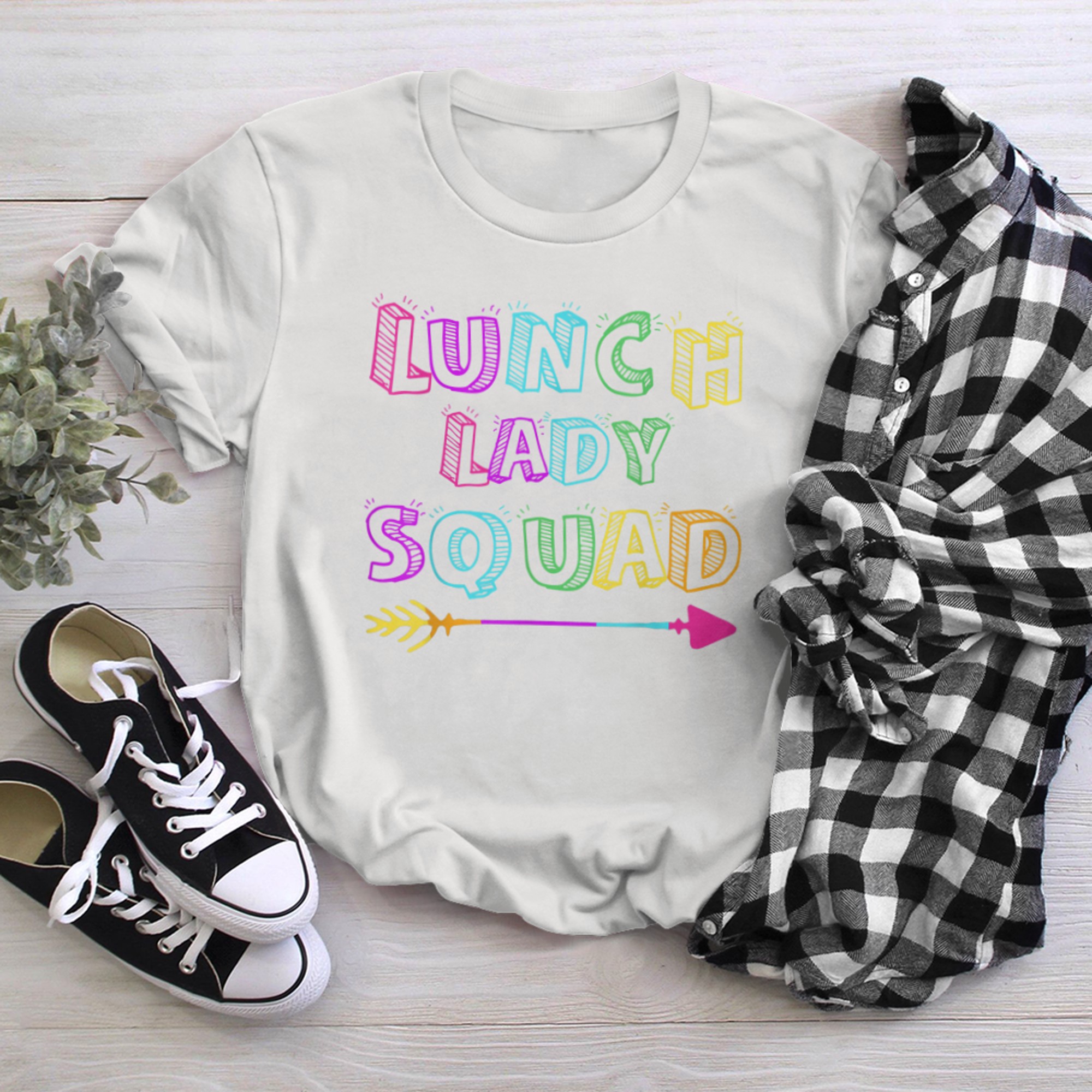 Lunch Lady Squad Funny School Cafeteria Crew Cute Rainbow t-shirt White