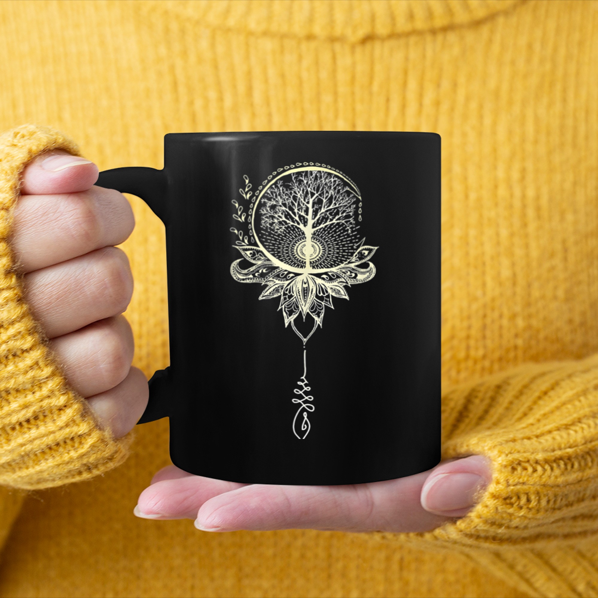 Mandala -Tree of Life Tattoo Style (1) mug black