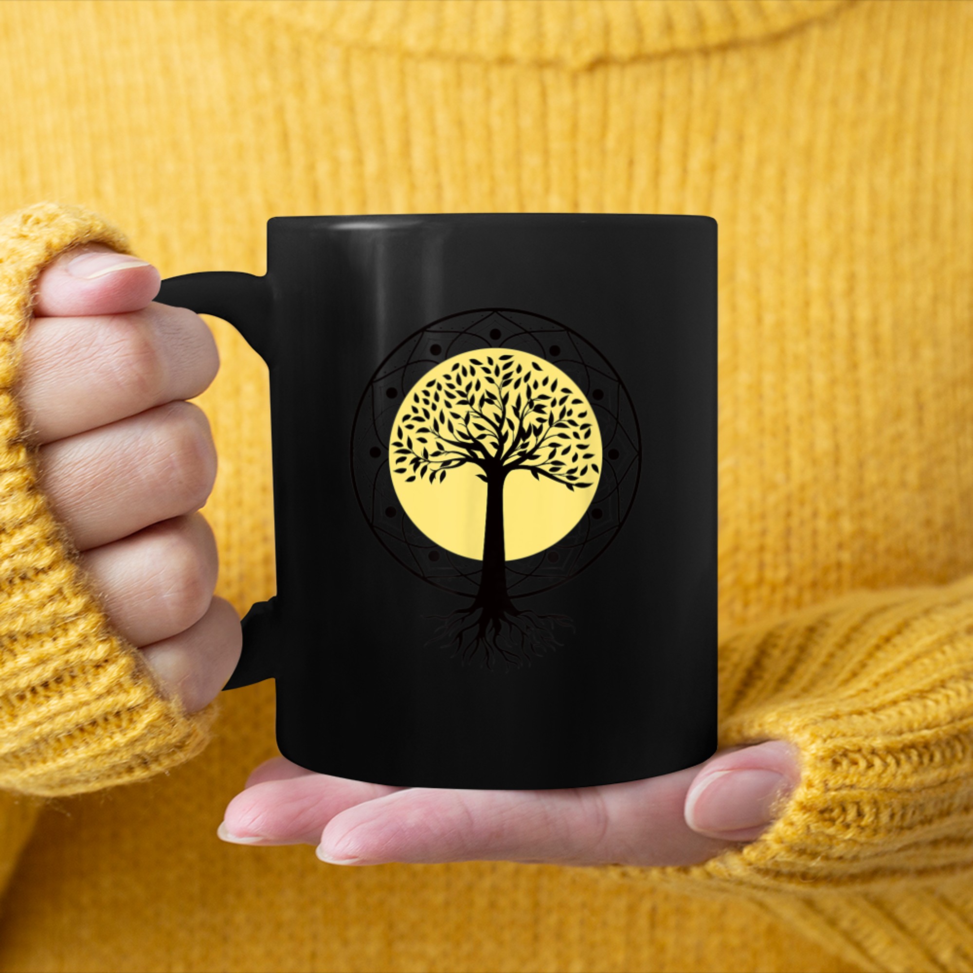 Mandala Tree of Life Symbol Fractal Yoga Meditation mug black