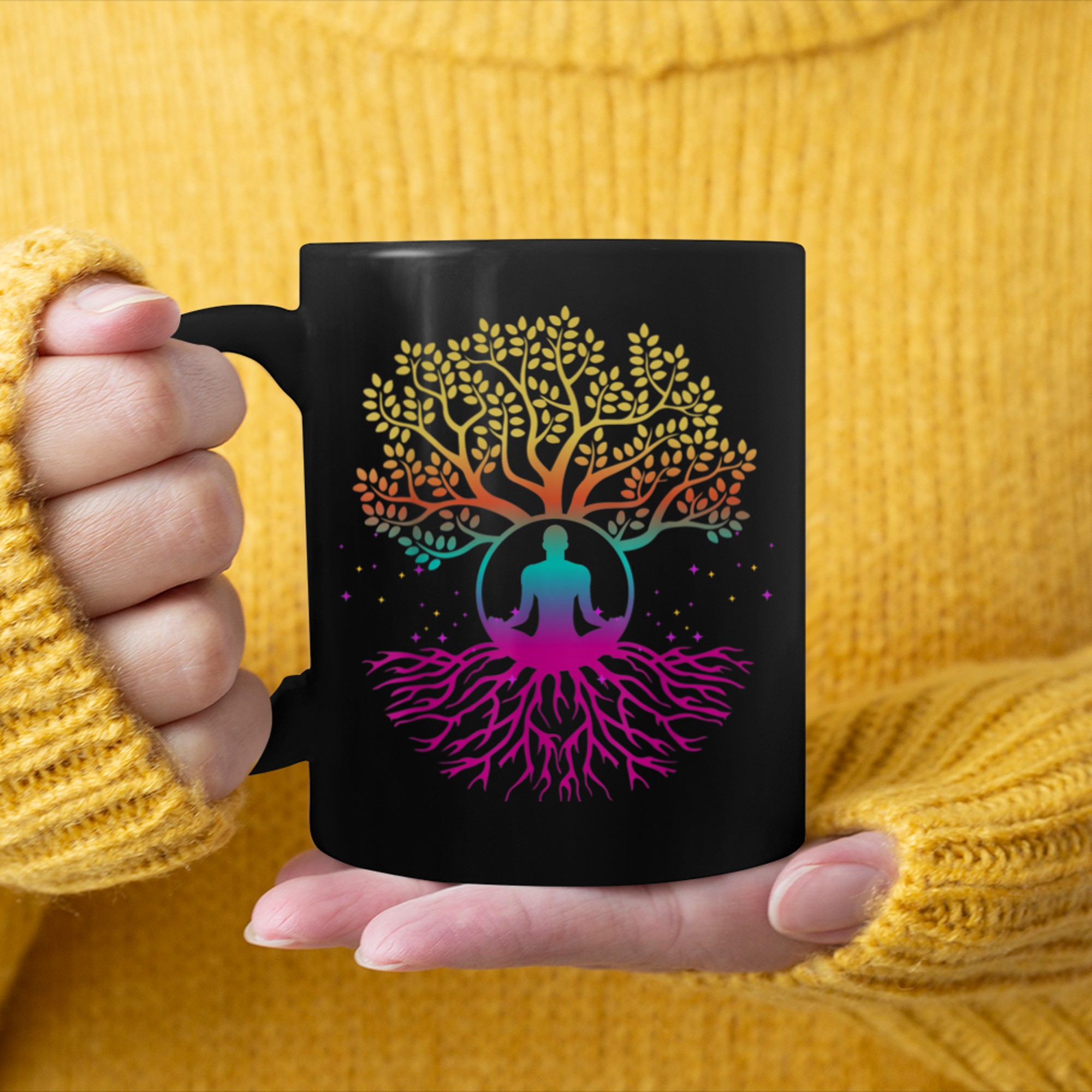 Meditation and Yoga for Yoga and Tree of Life mug black