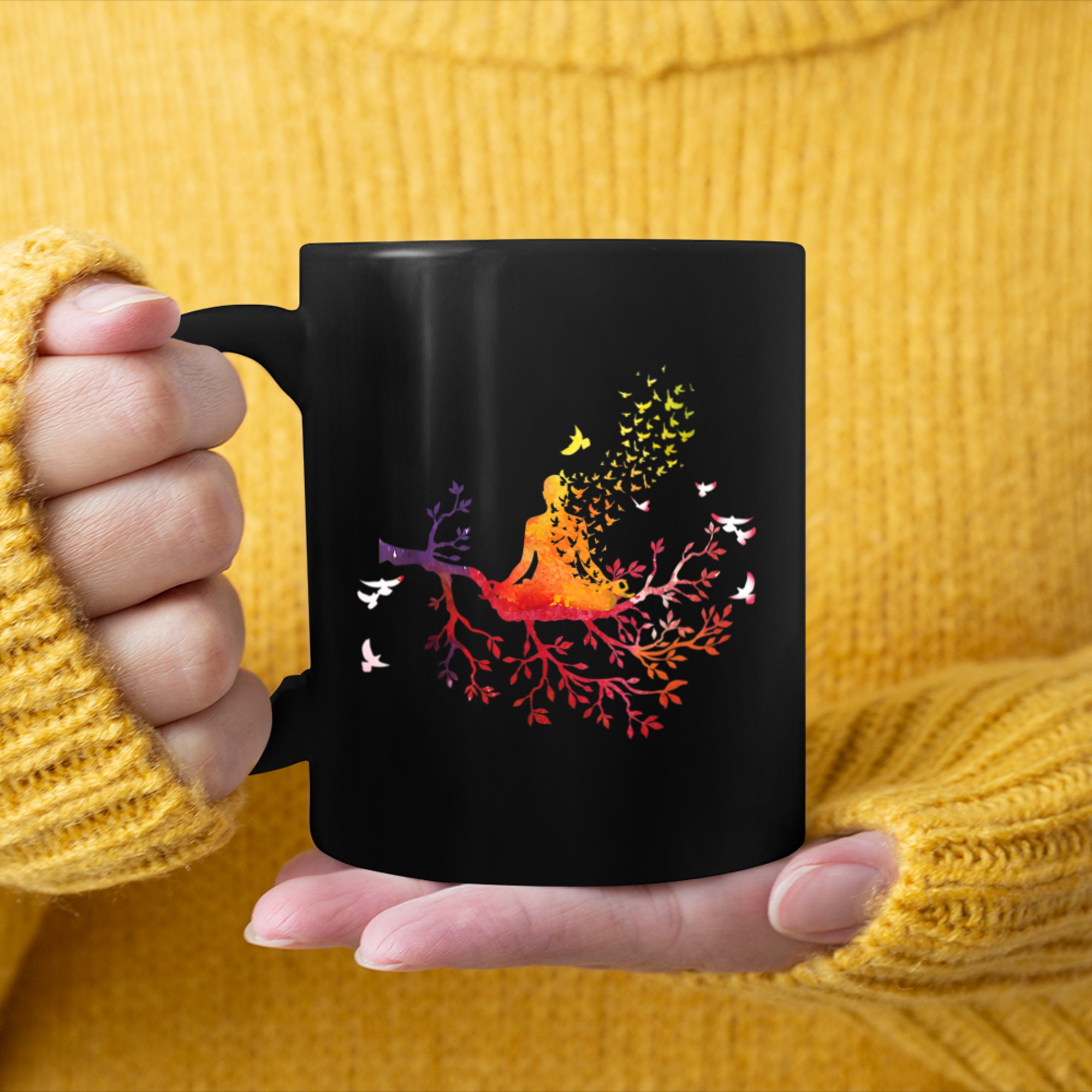 Meditation with Tree - Tree of Life Spiritual Yoga Norse mug black