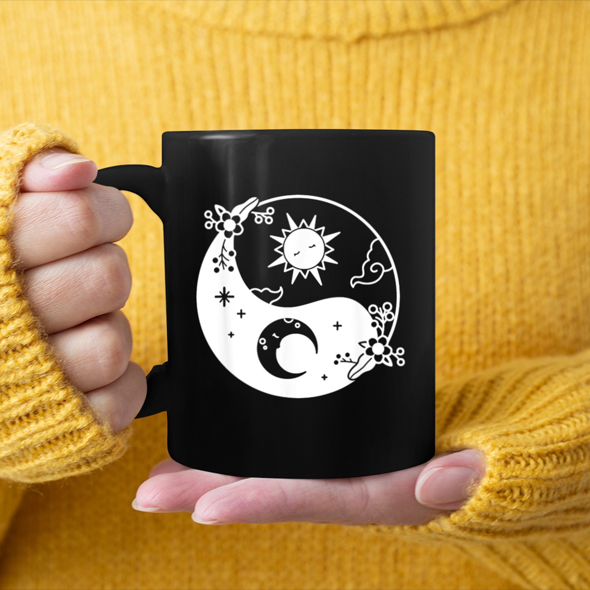 Moon And Sun Om Tree Of Life Buddhist Mandala Yin And Yang (1) mug black