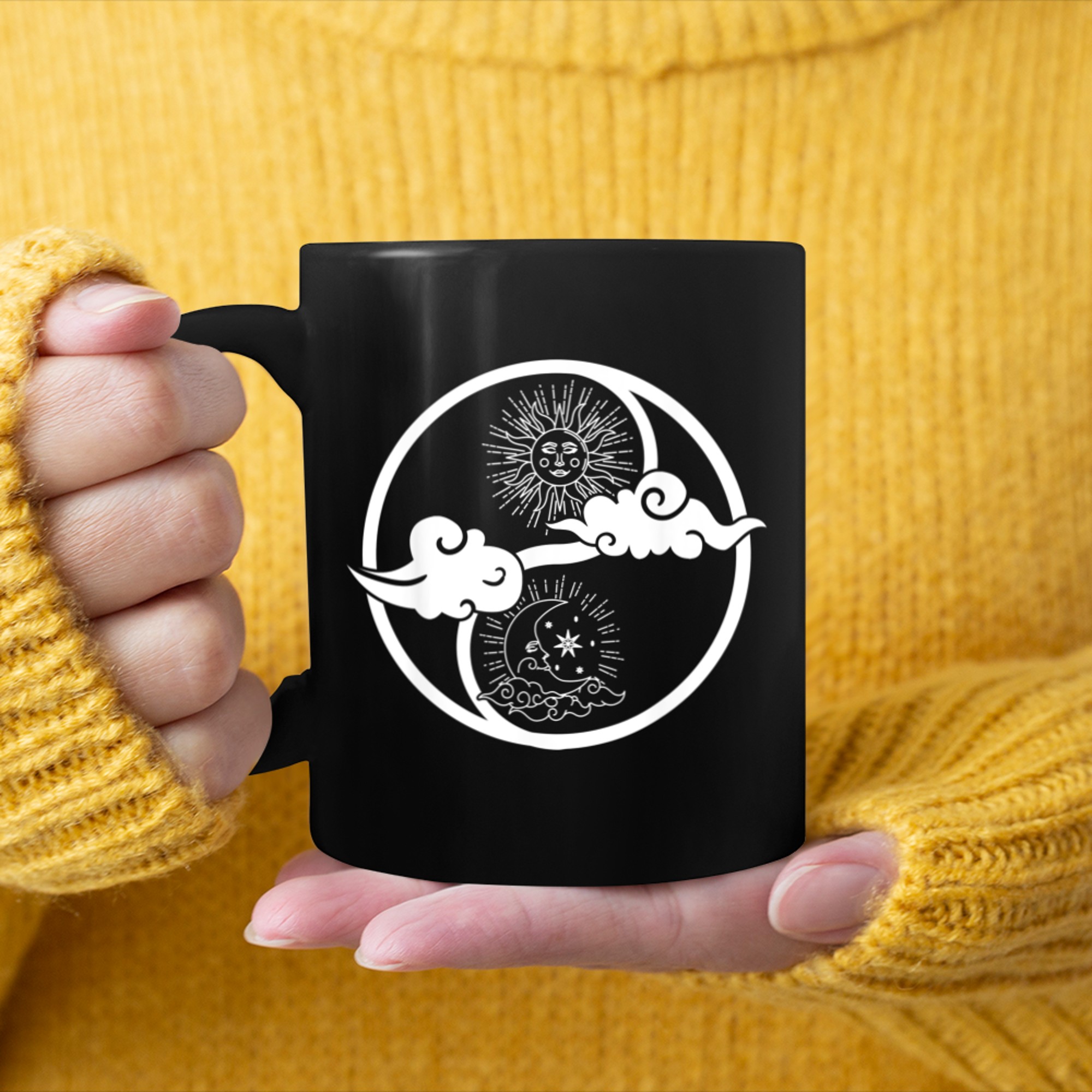 Moon And Sun Om Tree Of Life Buddhist Mandala Yin And Yang (2) mug black