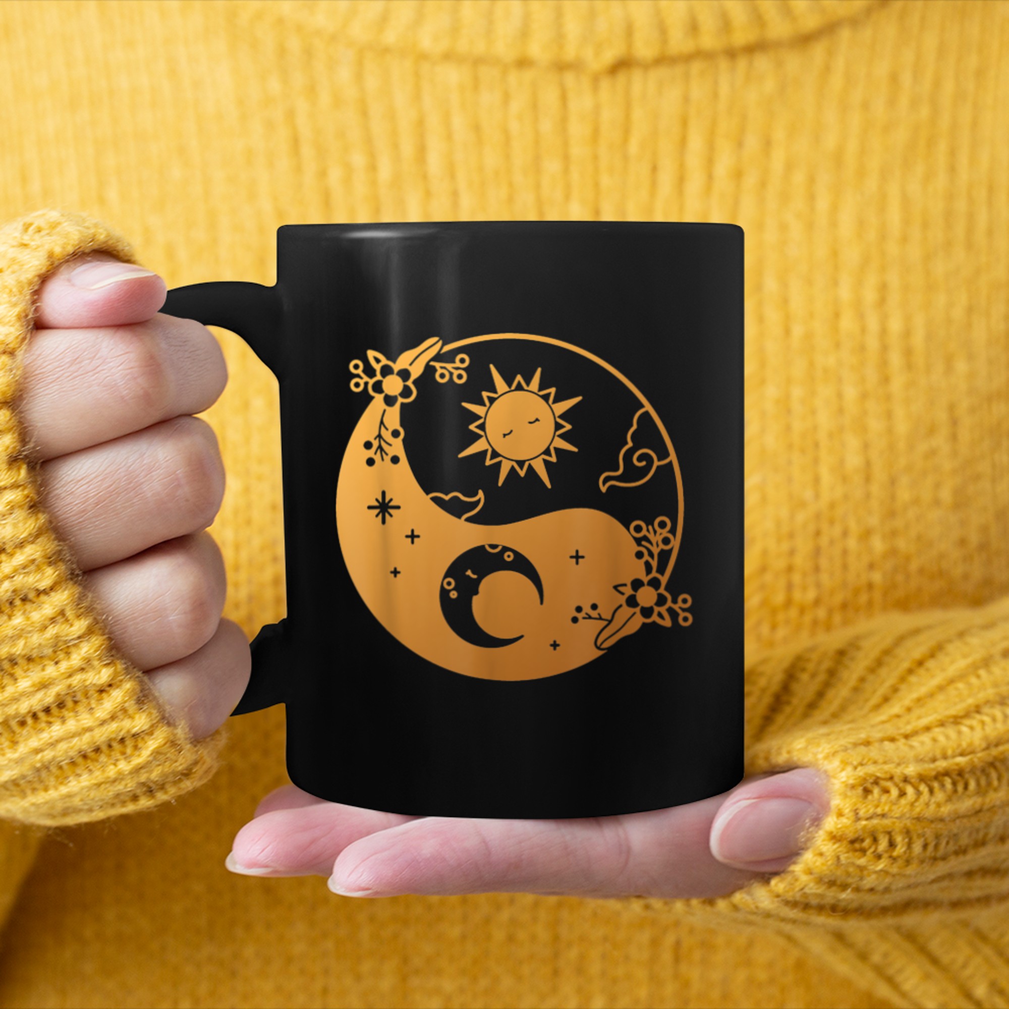 Moon And Sun Om Tree Of Life Buddhist Mandala Yin And Yang (4) mug black