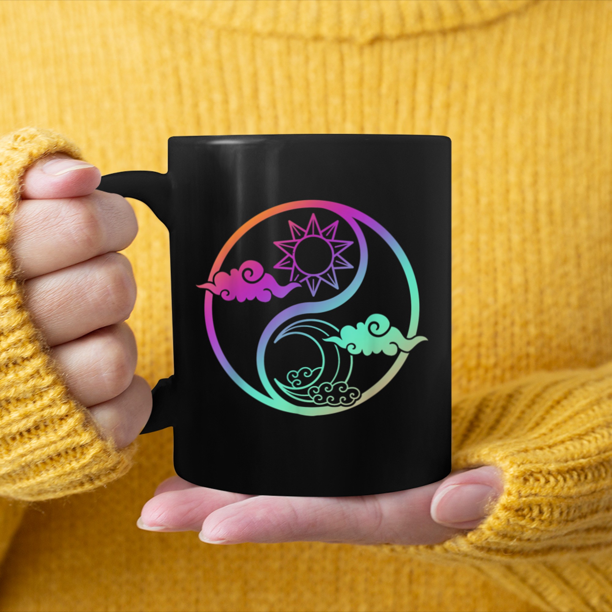 Moon And Sun Om Tree Of Life Buddhist Mandala Yin And Yang (5) mug black