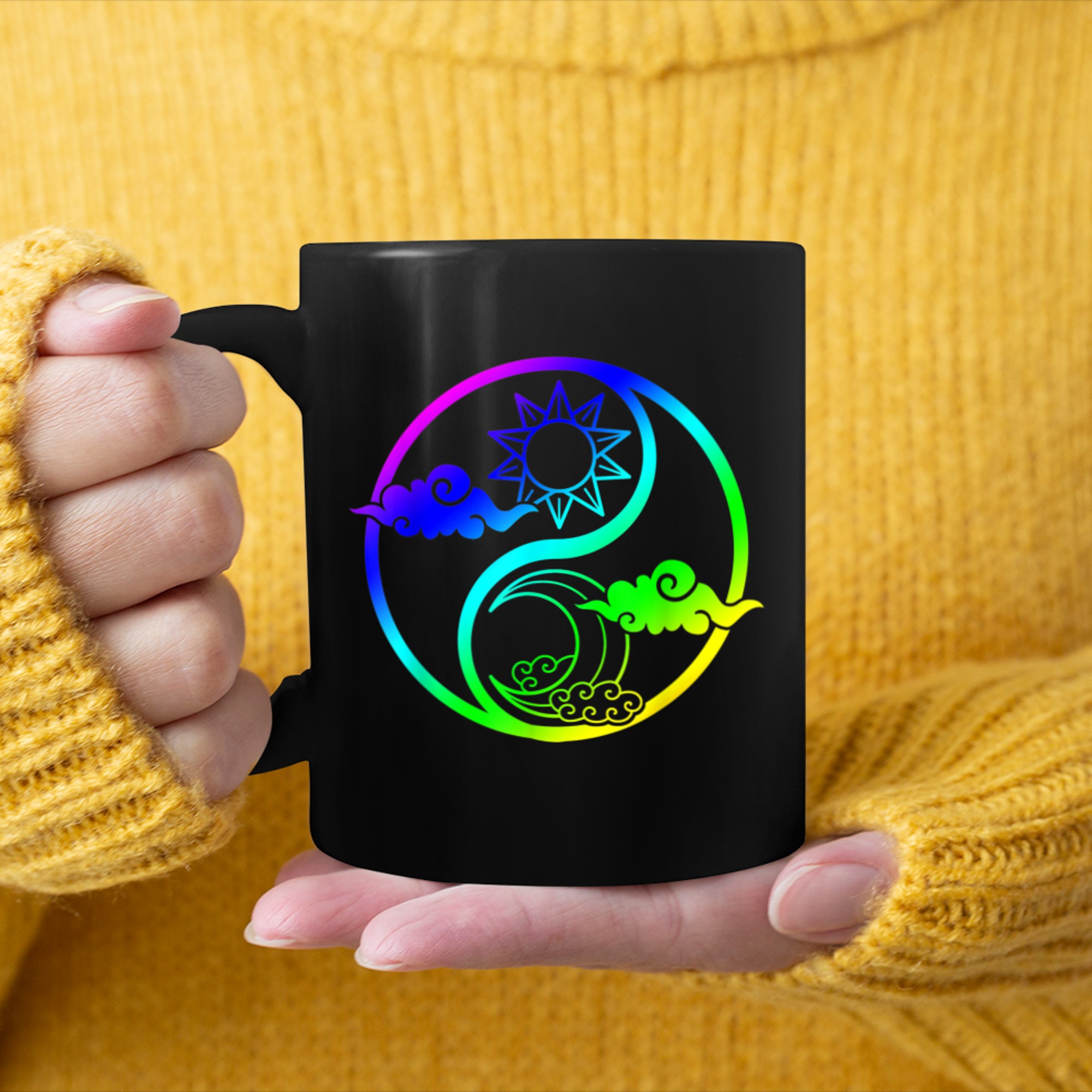 Moon And Sun Om Tree Of Life Buddhist Mandala Yin And Yang mug black