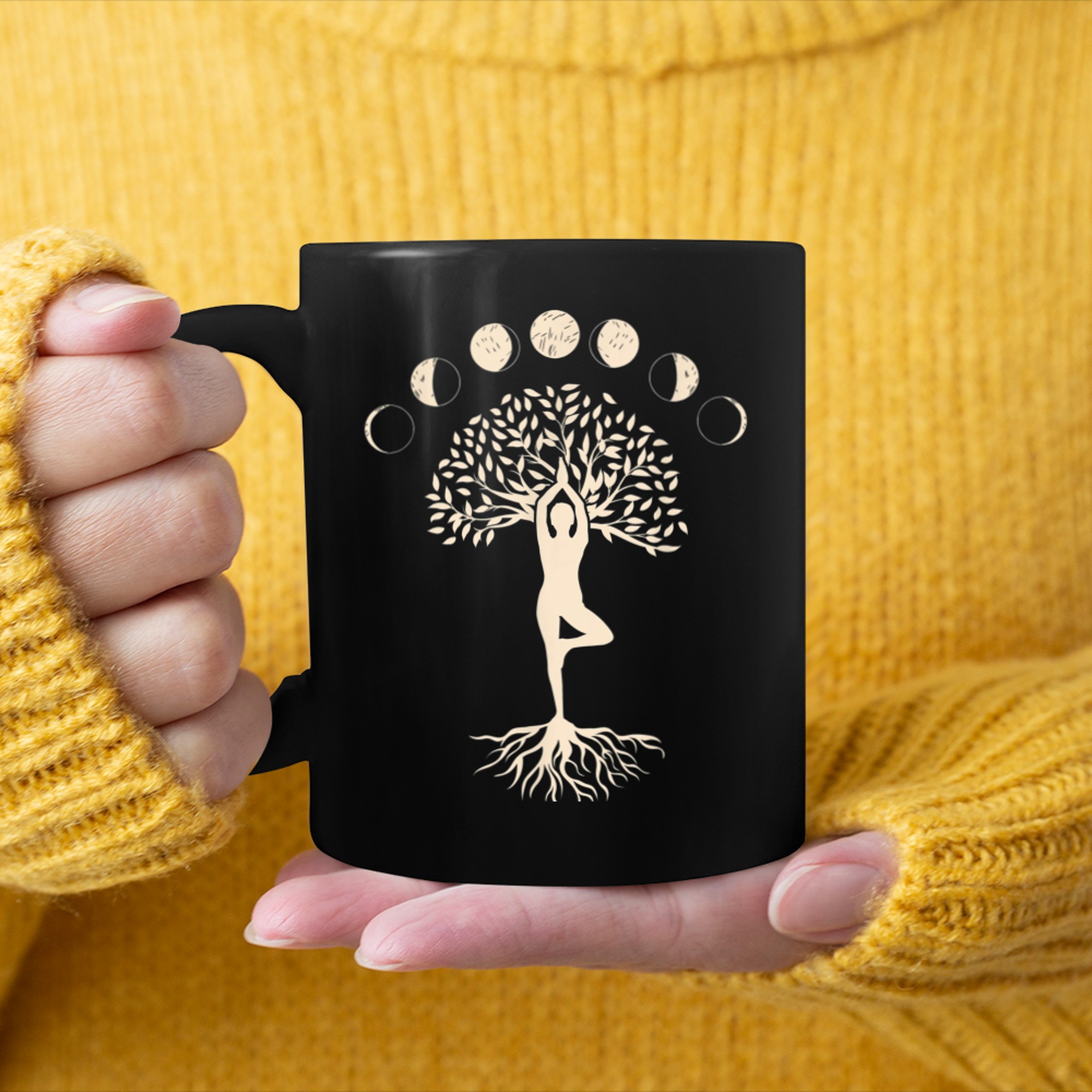 Moon Phase Tree of Life Tree Pose Yoga Woman Biohacker mug black