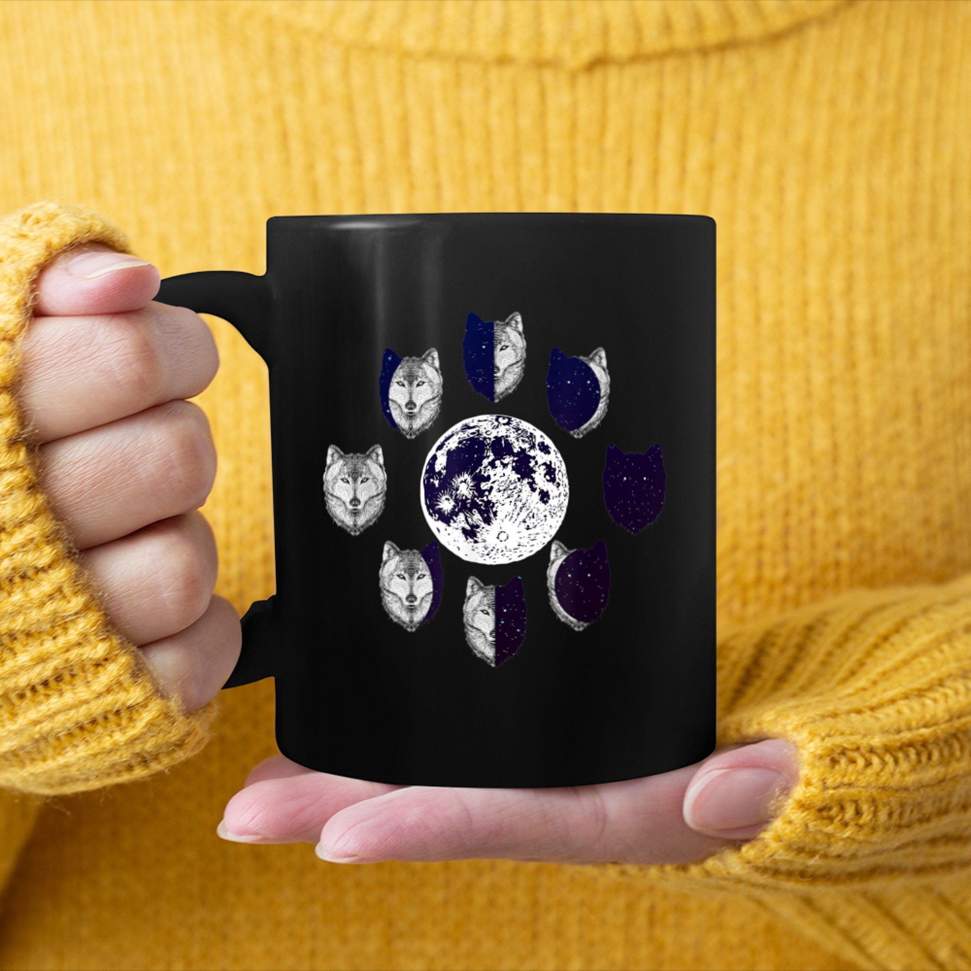 Moon Phase Tree Of Life With A Wolves and Astrology Lover mug black