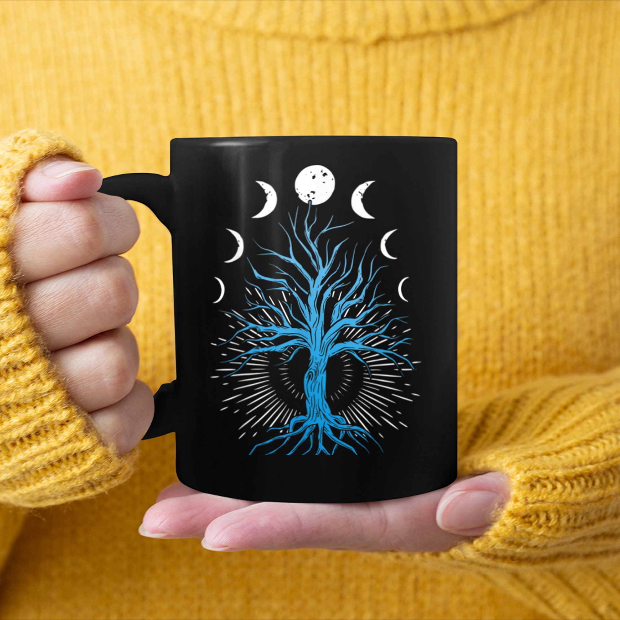 Moon Phases Tree of Life - Viking Pagan Wicca (2) mug black