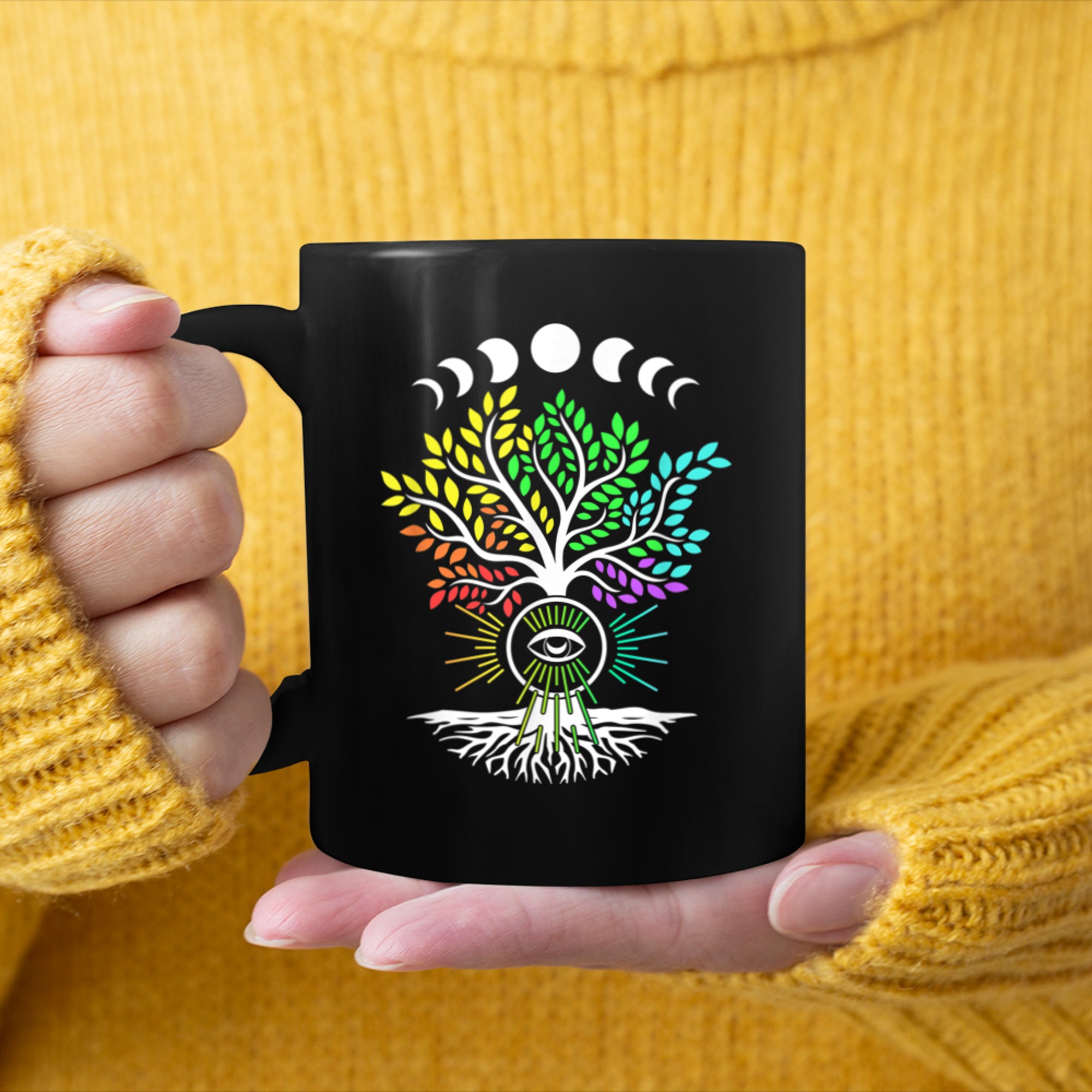 Moon Phases Tree of Life mug black