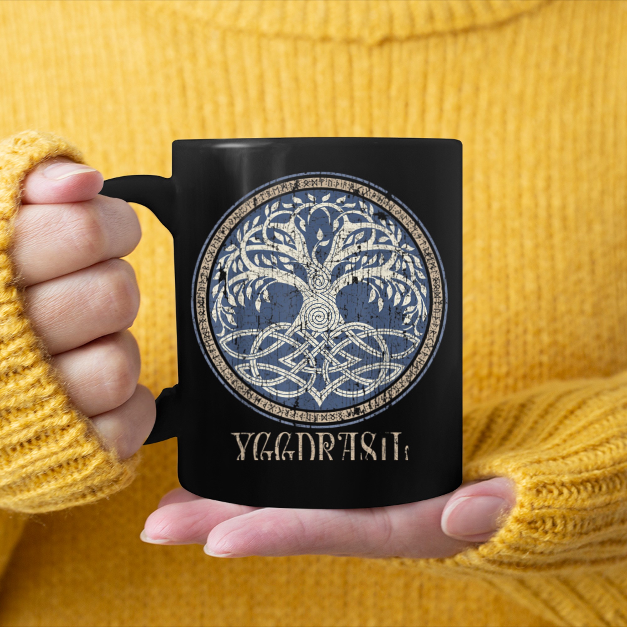 Nordic Mythology Viking Tree of Life Norse Yggdrasil Pagan mug black