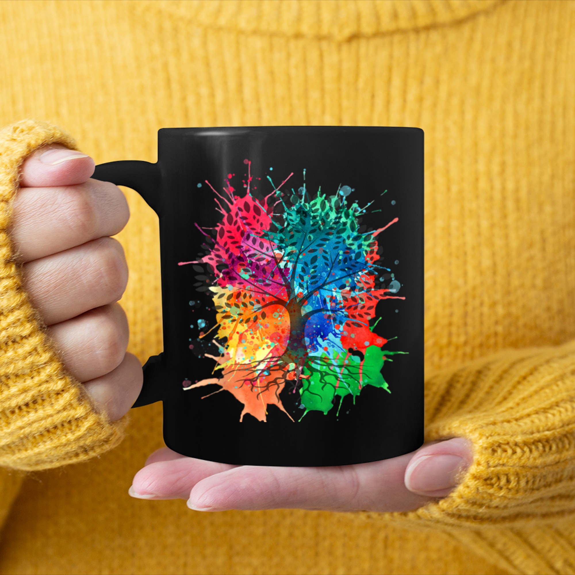 Paint Drip Tree T-shirt, Paint Splash Tree of Life (1) mug black